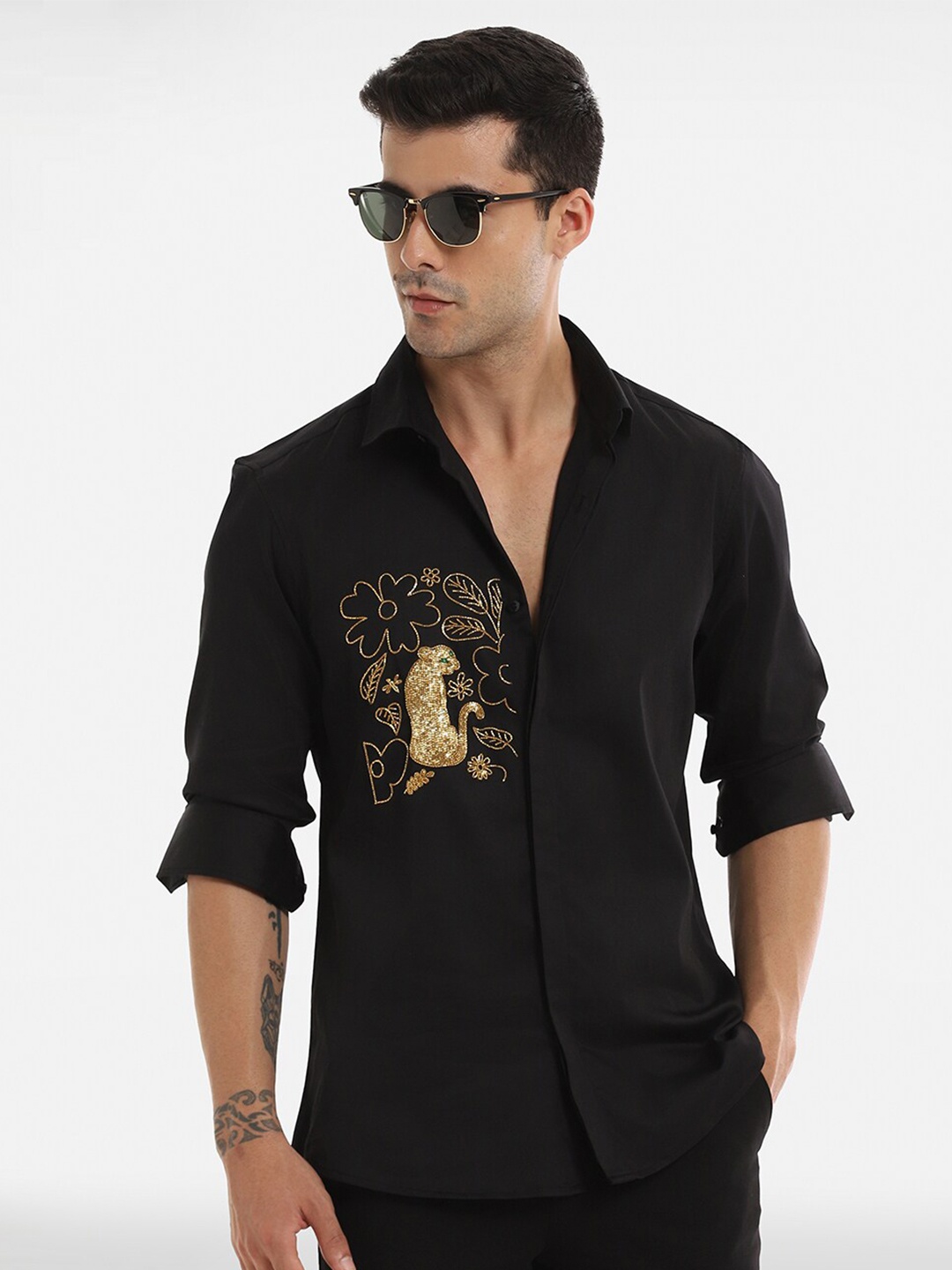 

Komal Kothari India Slim Fit Embellished Cotton Party Shirt, Black