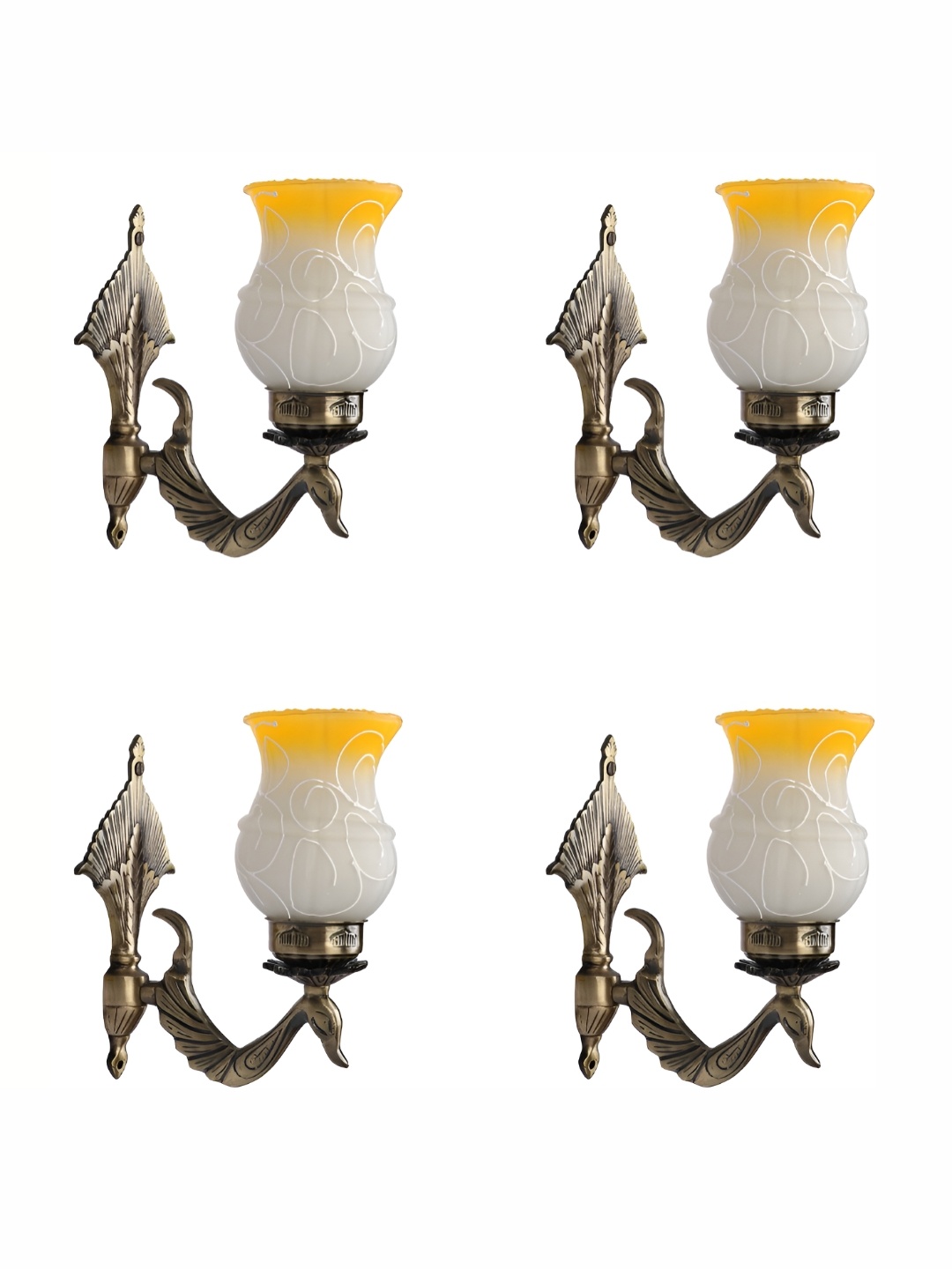 

Afast White & Yellow 4 Pieces Printed Bell Shaped Glass Wall Lamp