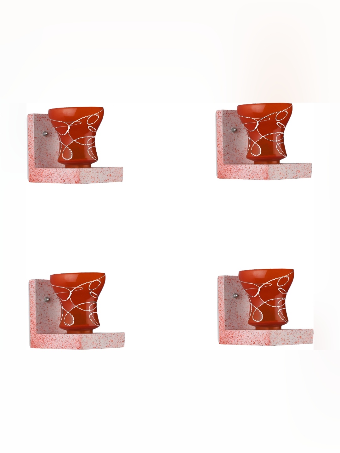 

Afast Red & White 4 Pieces Printed Abstract Shaped Glass Wall Lamps