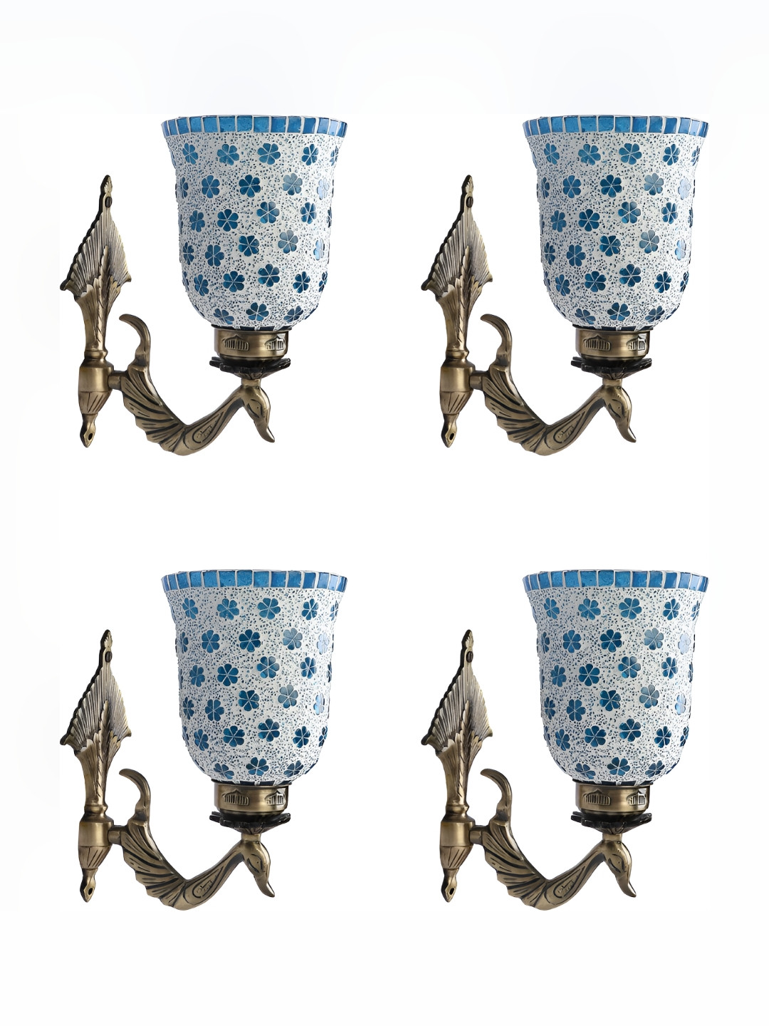 

Afast Blue White 4 Pieces Printed Frustum Glass Wall Lamp, Black