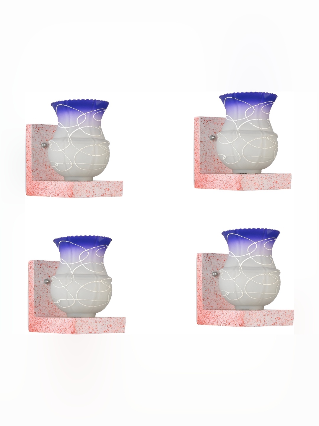

Afast Blue & White 4 Pieces Printed Contemporary Glass Wall Lamps