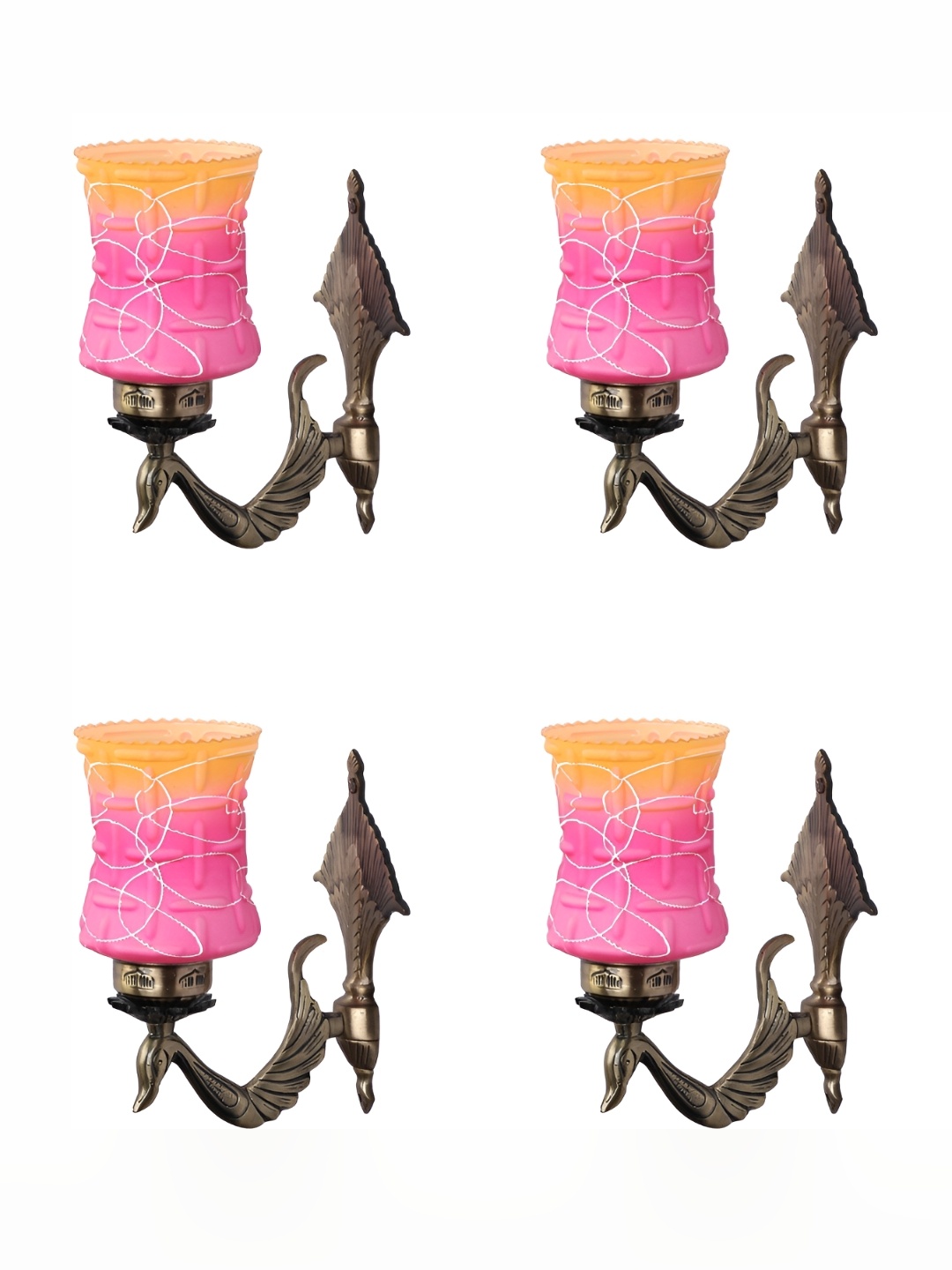 

Afast Pink & Yellow 4 Pieces Printed Glass Wall Lamps