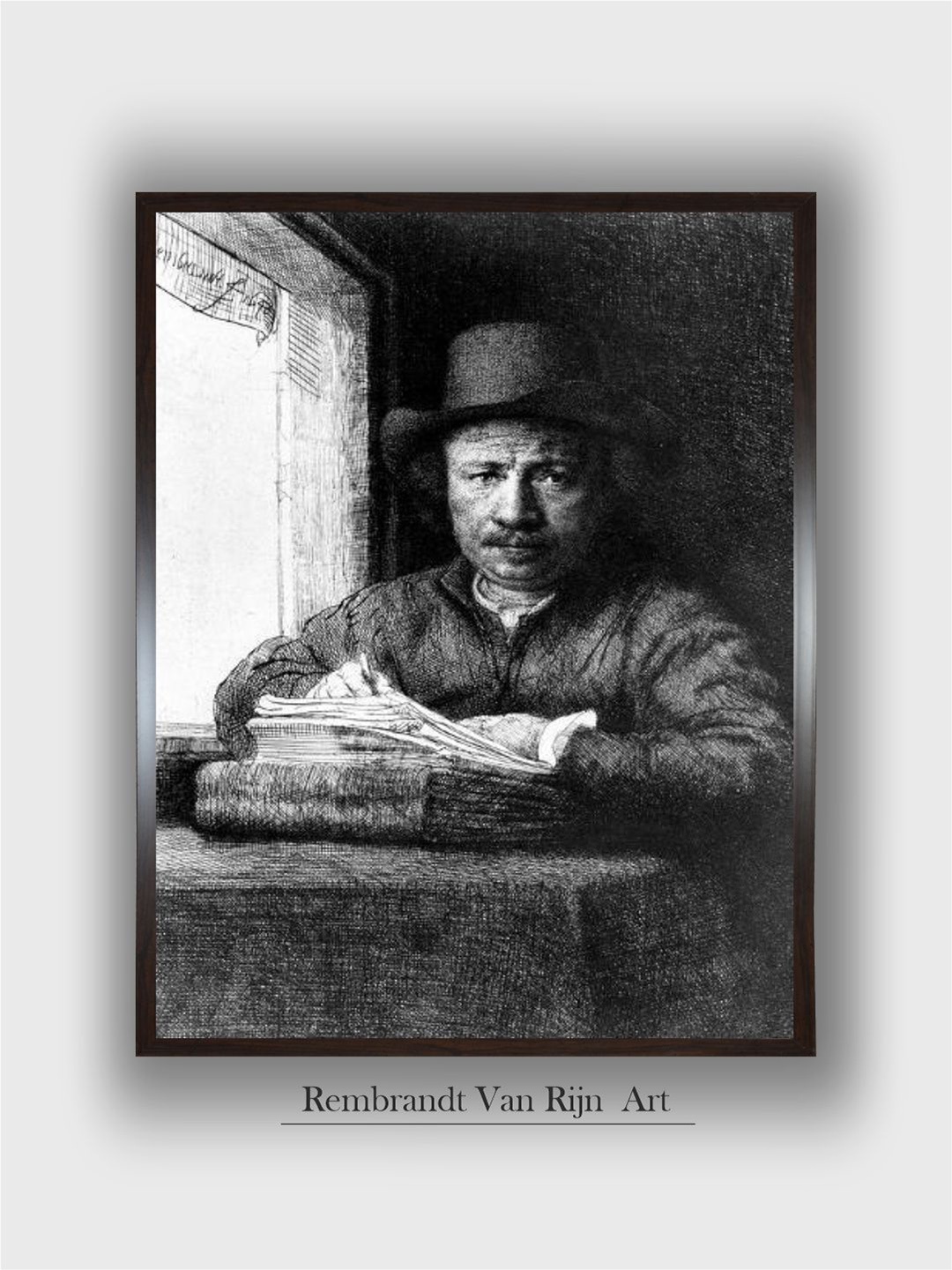 

The Art House Black & White Self Portrait While Drawing, 1648 Wooden Wall Art Painting