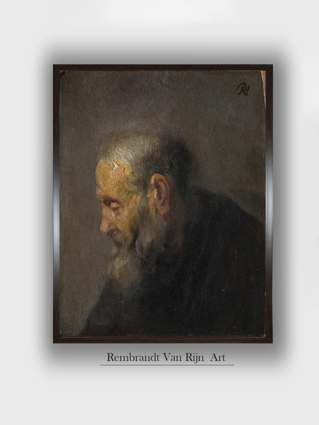 

The Art House Study Of An Old Man In Profile By Rembrandt Van Rijn Wood Wall Art Painting, Black