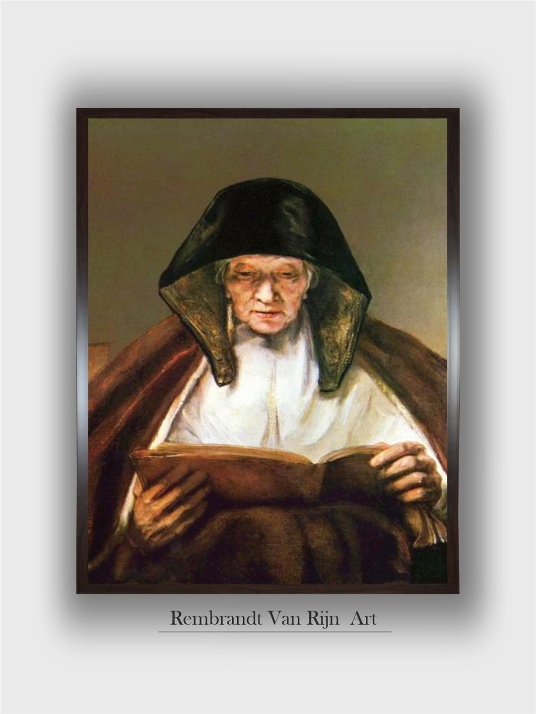 

The Art House Old Woman Reading By Rembrandt Van Rijn Wall Art Painting, White