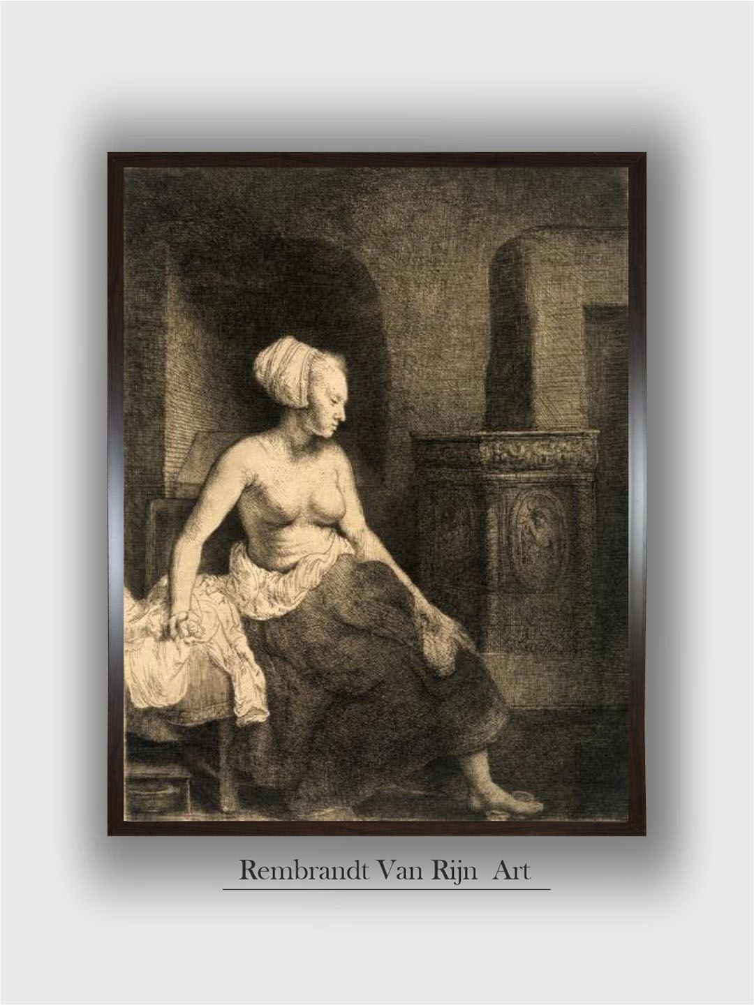 

The Art House Seated Female Nude1658 by Rembrandt Van Rijn Wall Painting, Black