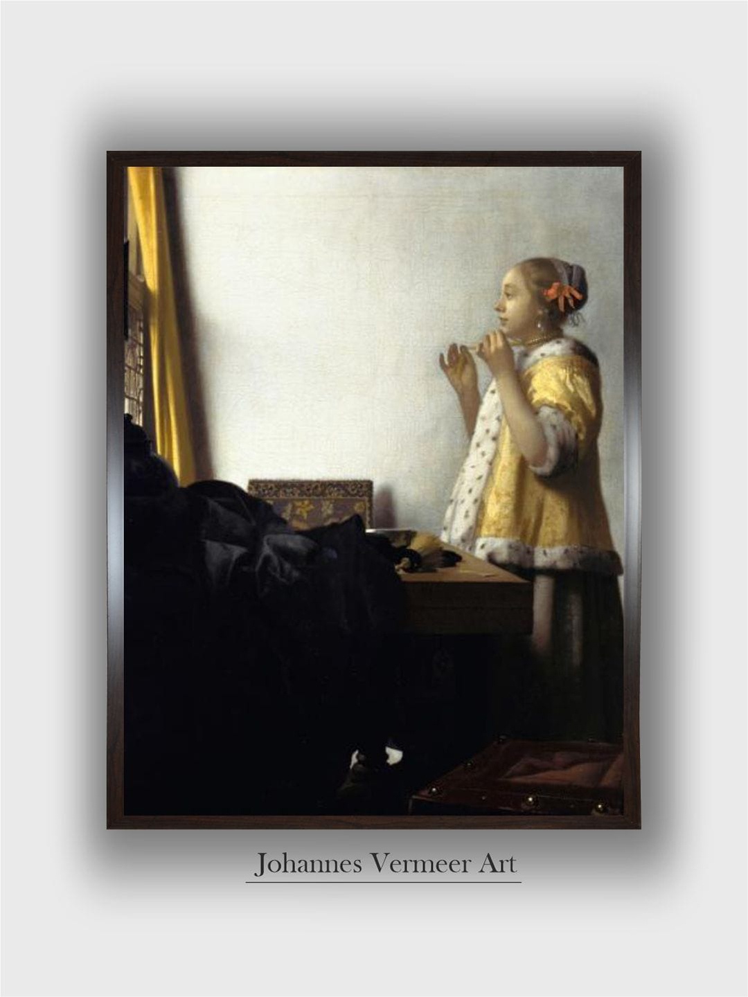 

The Art House Portrait of a Young Woman with a Pearl Necklace 1662 by Johannes Vermeer, Black