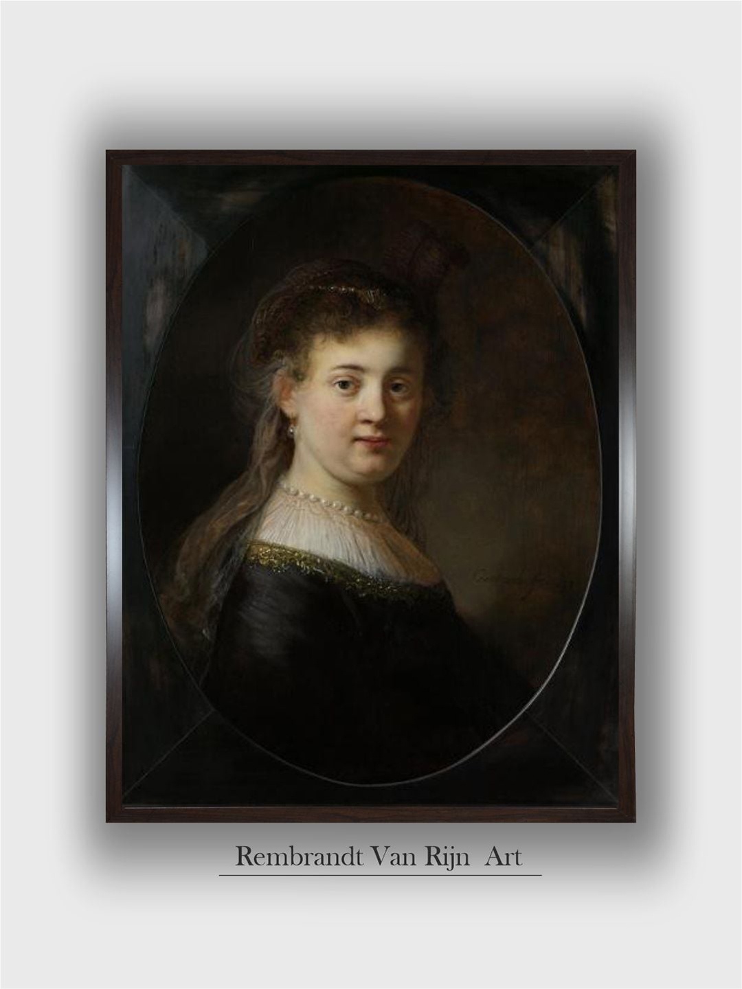 

The Art House 1-Pc Young Woman in Fantasy Costume by Rembrandt Van Rijn Painting Wall Art, Black