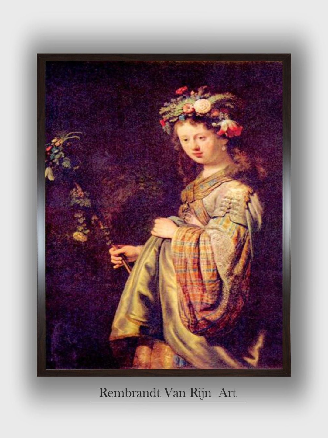 

The Art House Flora (Portrait of Saskia as Flora) by Rembrandt Van Rijn Wall Painting, Purple