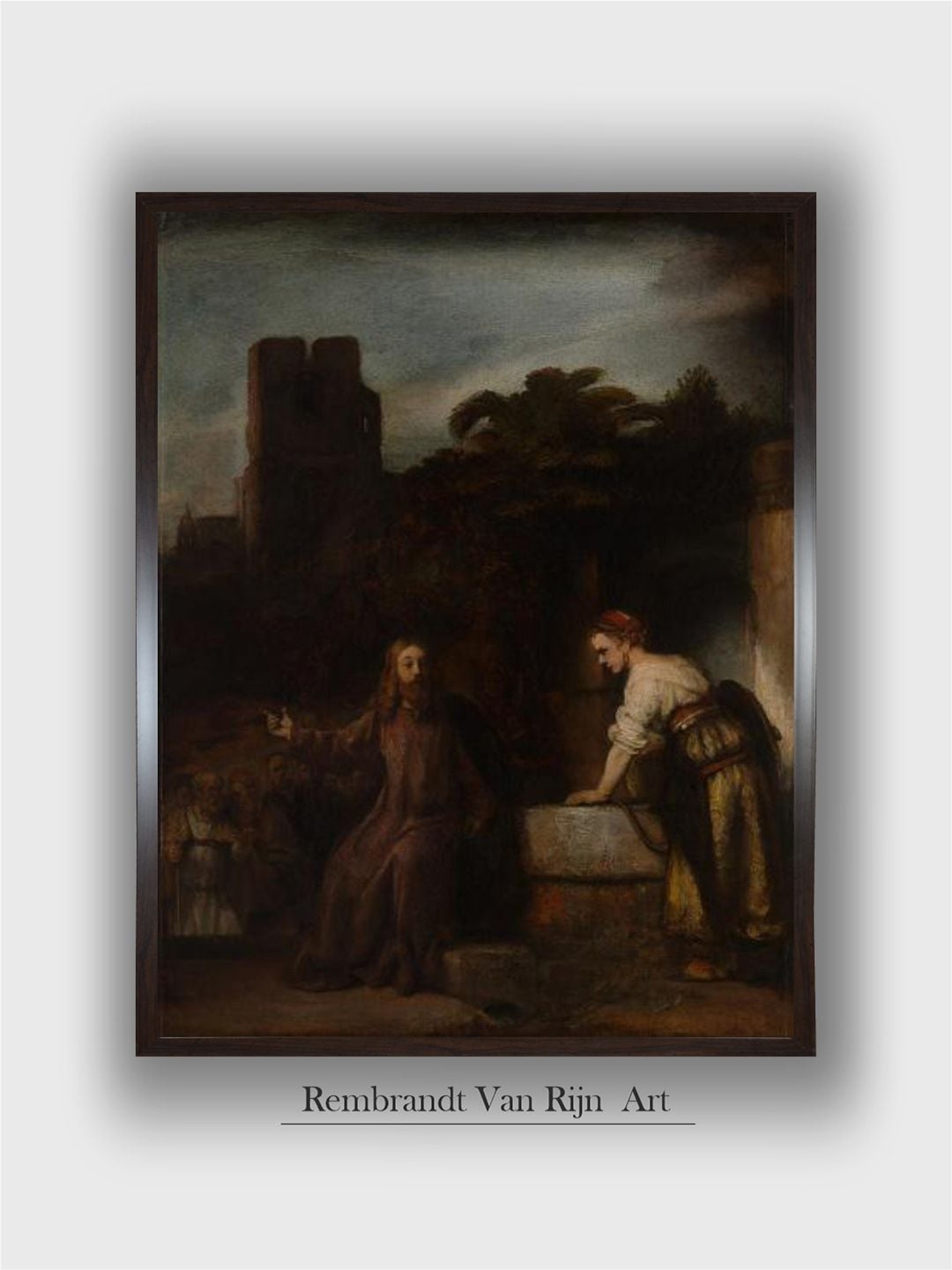 

The Art House Christ and the Woman of Samaria, C.1655 Wooden Wall Painting, Brown