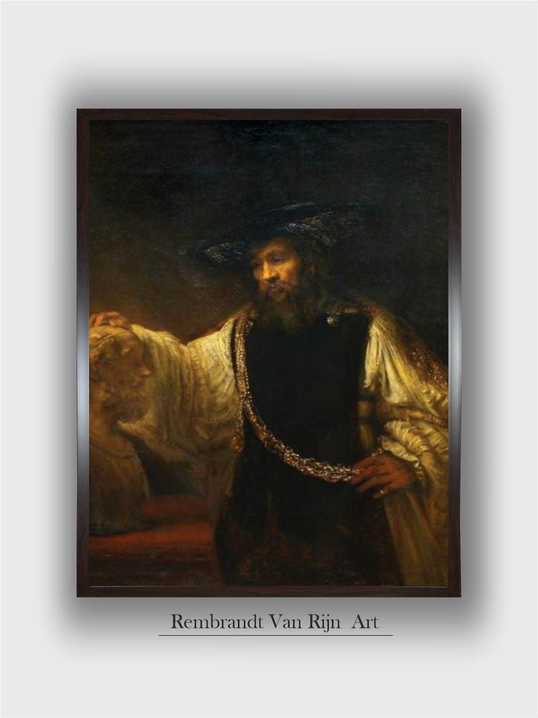 

The Art House Aristotle With A Bust of Homer By Rembrandt Van Rijn Wood Wall Art Painting, Black