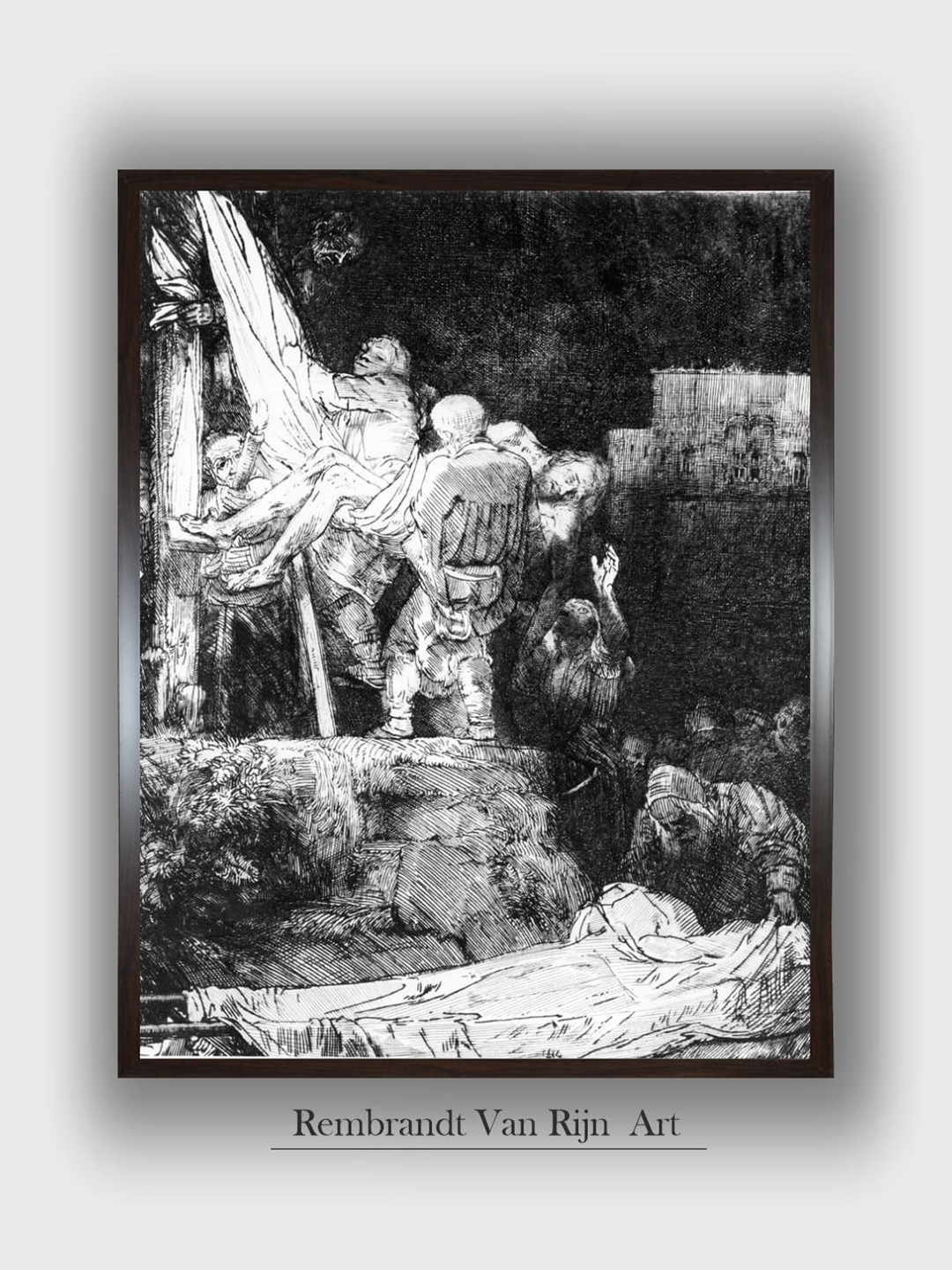 

The Art House Descent From The Cross by Torchlight By Rembrandt Van Rijn Wall Art Painting, Black