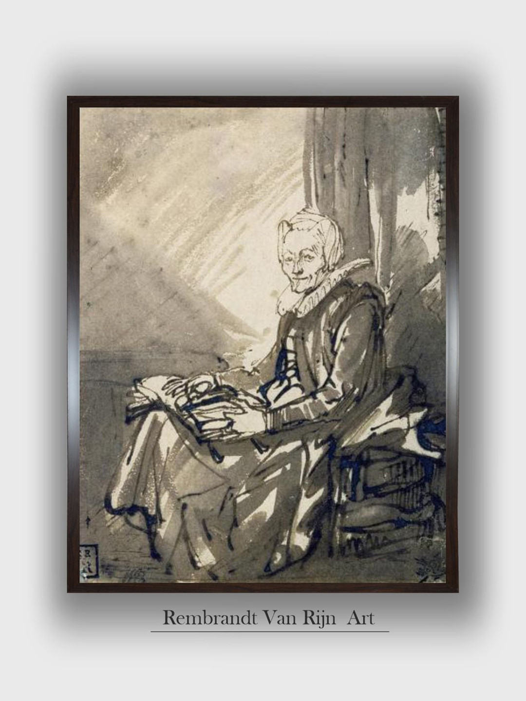 

The Art House Portrait of a Woman with an Open Book on Her Lap 1639 by Rembrandt Van Rijn, Black