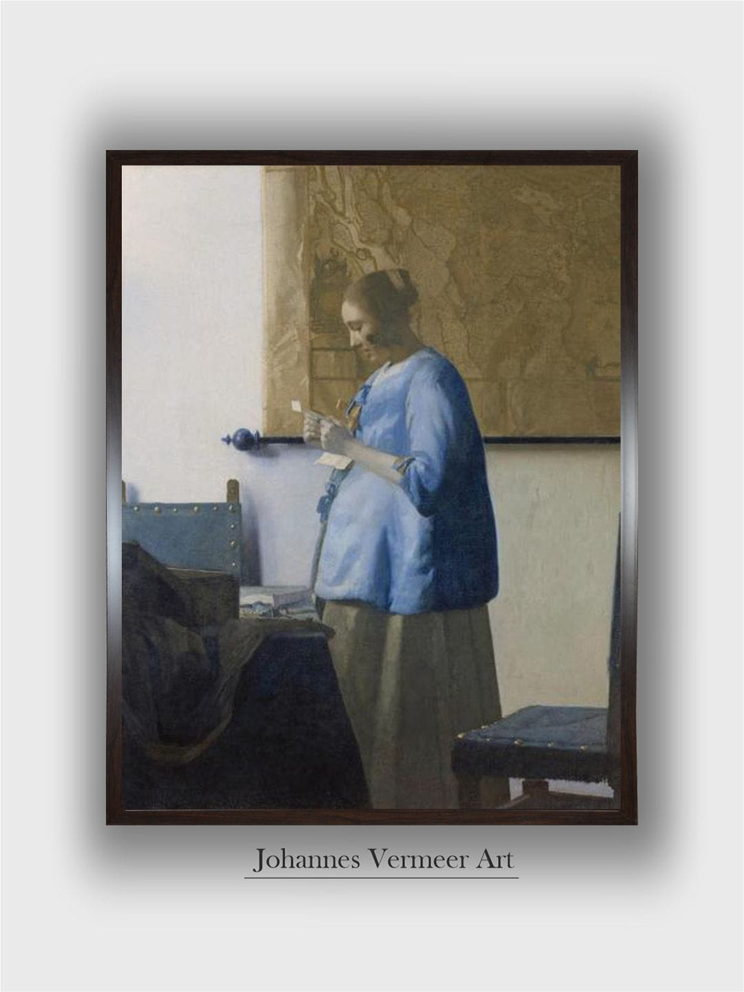 

The Art House Blue & Beige Wooden Johannes Vermeer Painting Wall Art