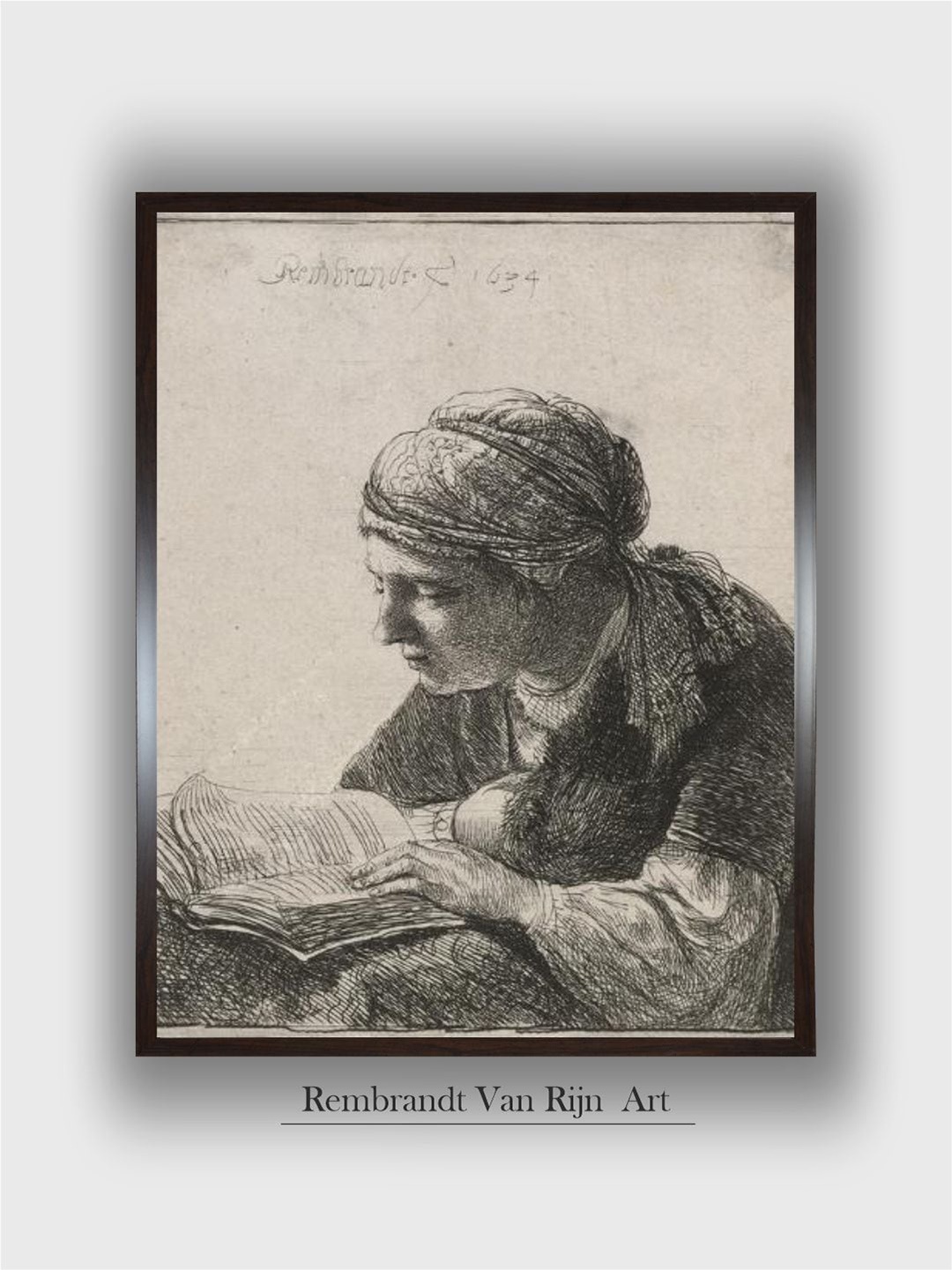 

The Art House Beige & Grey Canvas Woman Reading By Rembrandt Van Rijn Painting Wall Art