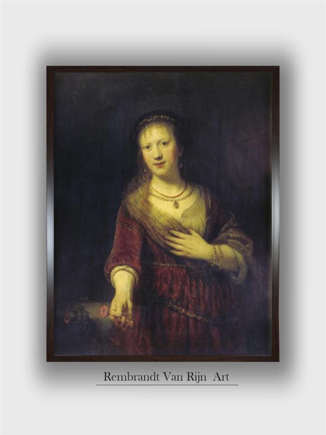 

The Art House Saskia with a Red Flower, 1641 by Rembrandt Van Rijn Wall Painting, Black