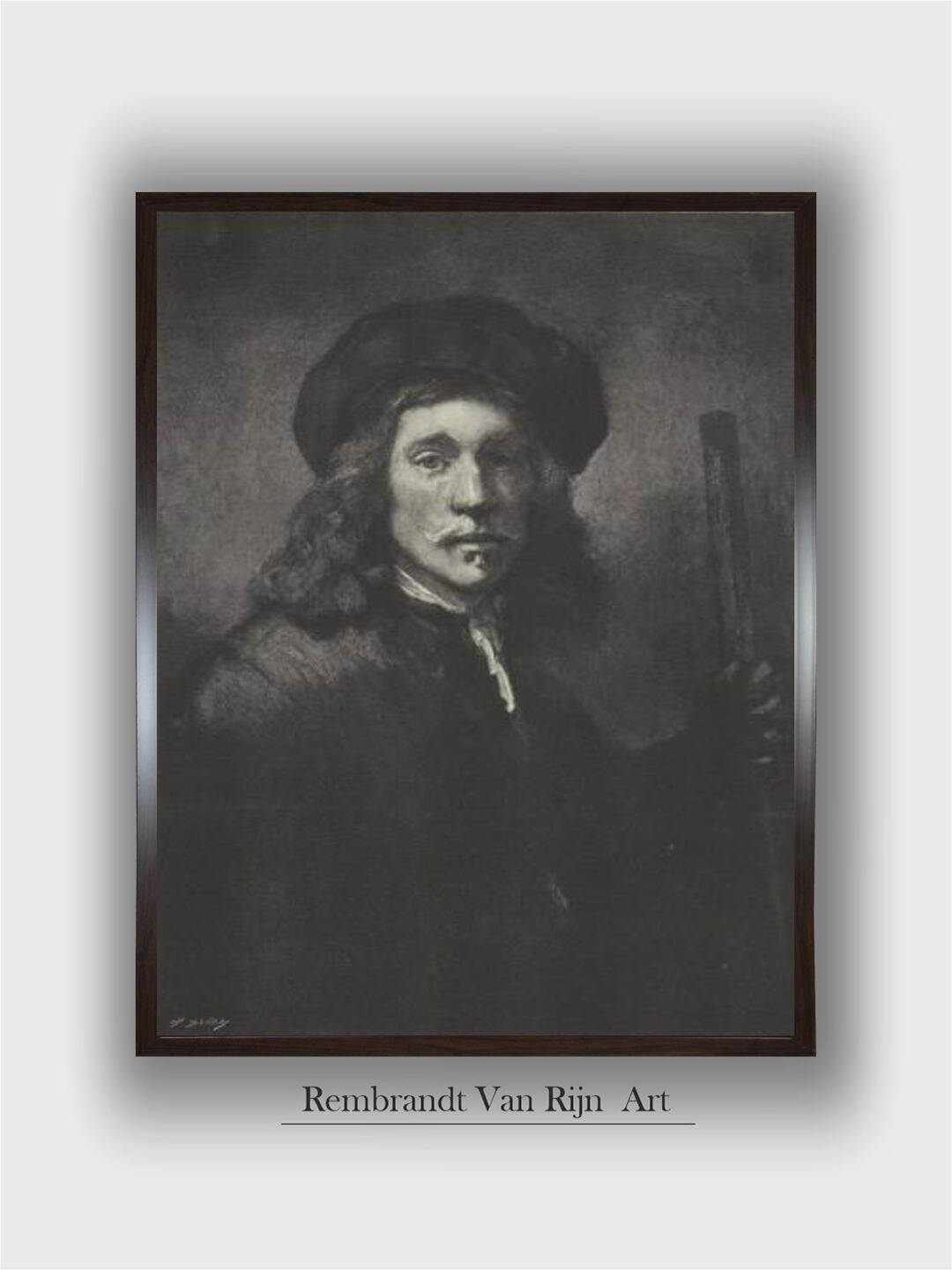 

The Art House Man With A Stick By Rembrandt Van Rijn Wood Wall Art Painting, Black