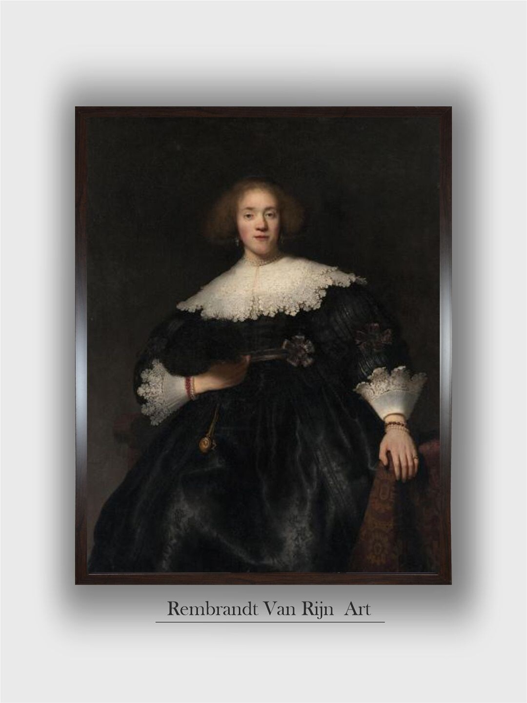 

The Art House Black Portrait of a Young Woman with a Fan 1633 Painting Wall Art