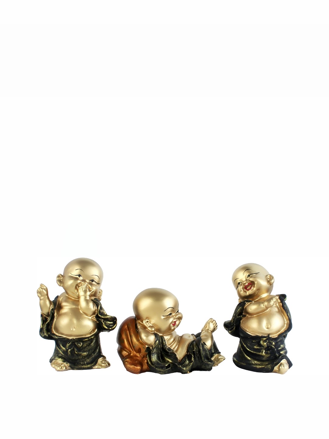 

GW CREATIONS Gold- Tone & Green 3Pcs Fengshui Idol Showpiece