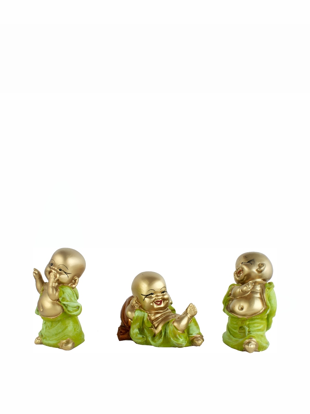 

GW CREATIONS Gold- Tone & Green 3Pcs Fengshui Idol Showpiece