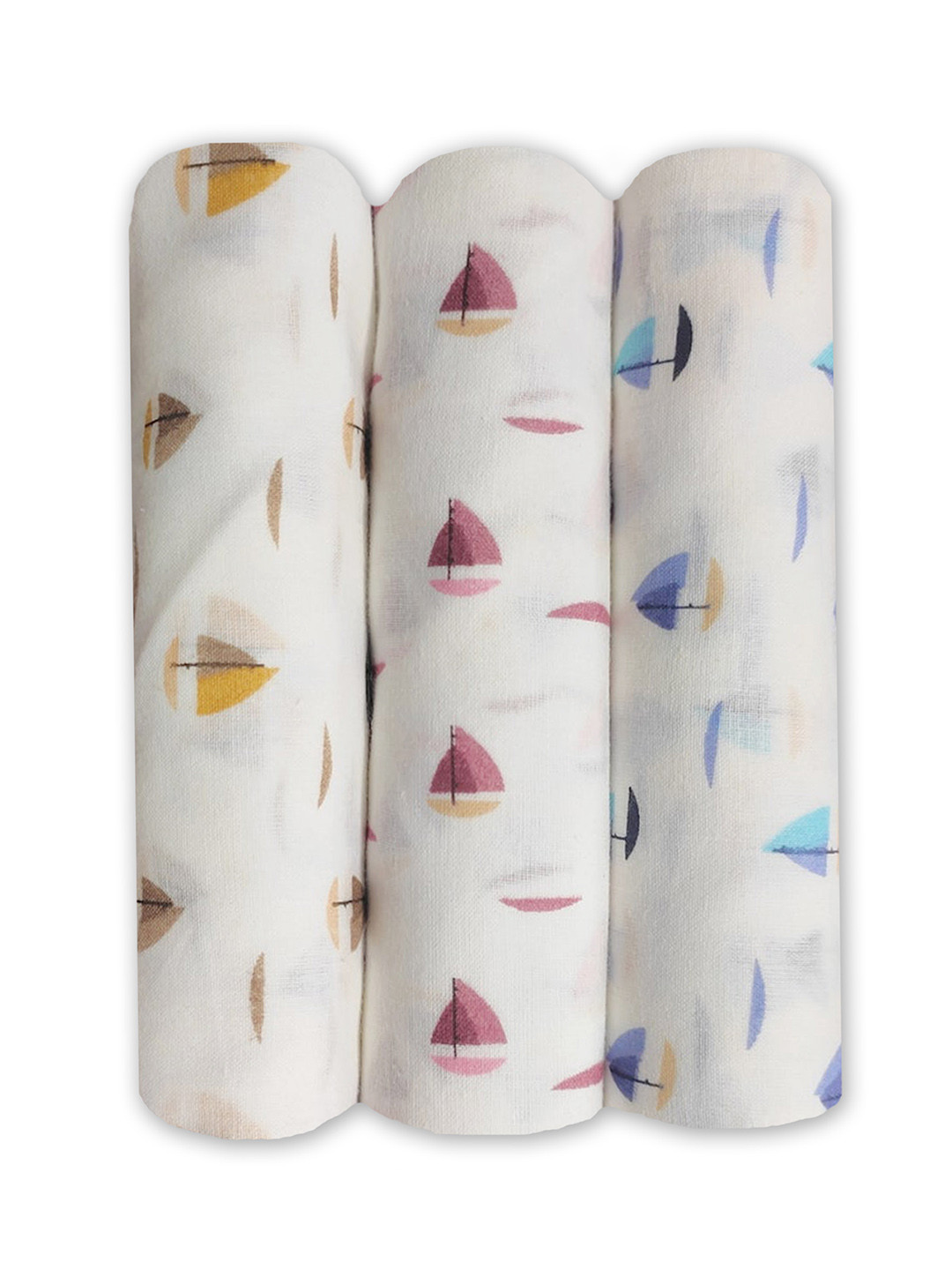 

Trance Home Linen White Boats Set of 3 Cotton Baby Swaddle Wrap