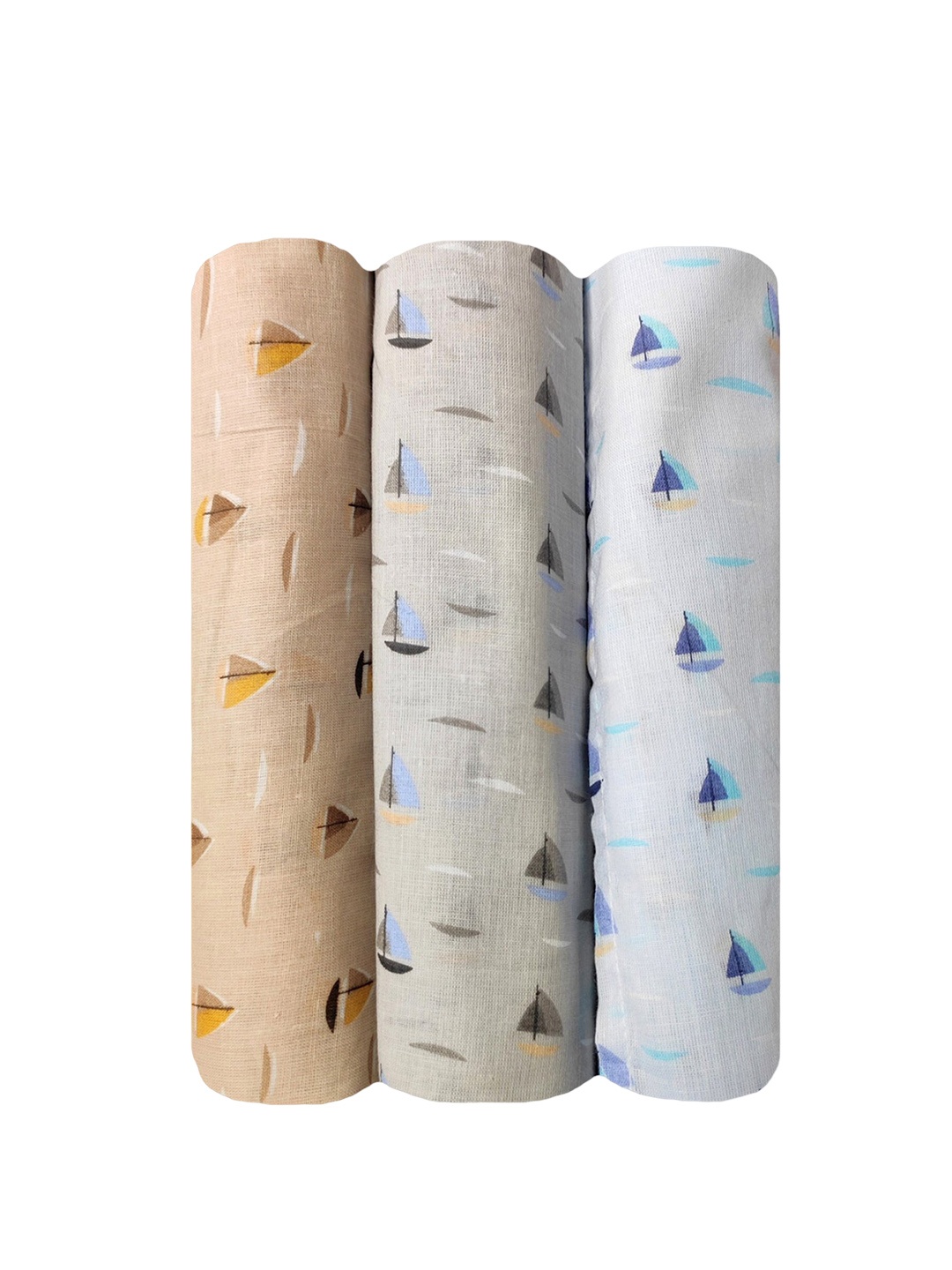 

Trance Home Linen Color Boats Set of 3 Cotton Baby Swaddle Wrap, White