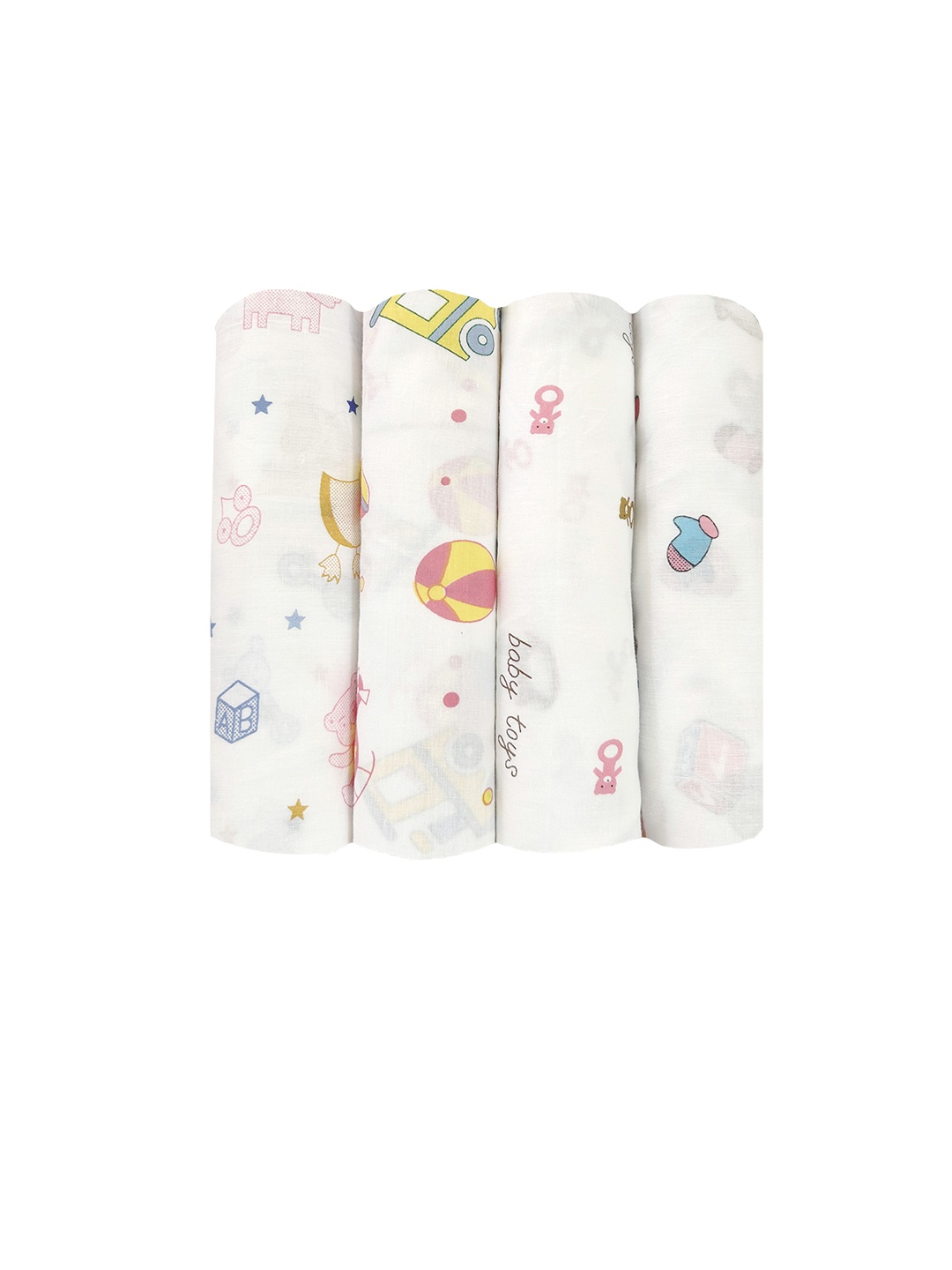 

Trance Home Linen Nursery Prints Set of 4 Cotton Baby Swaddle Wrap, White