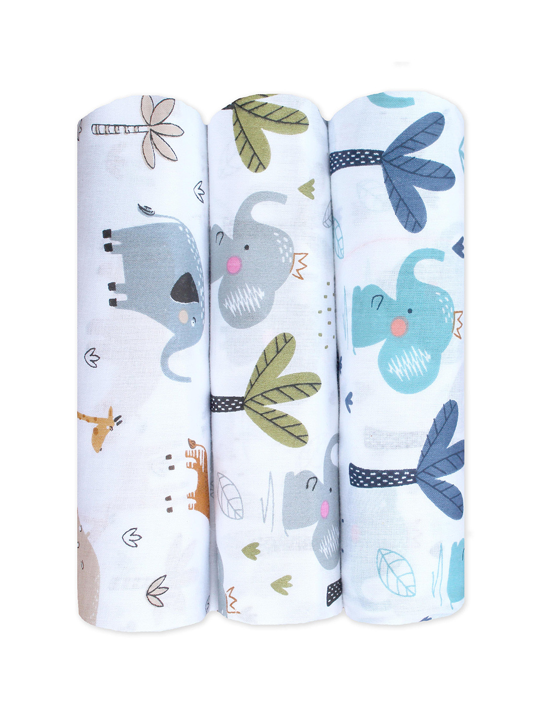 

Trance Home Linen Baby Pug Large Size Set of 3 Cotton Baby Swaddle Wrap, White