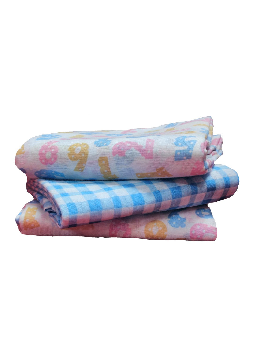 Trance Home Linen Numeric & Checks Large Size Set of 3 Cotton Baby Swaddle Wrap, White