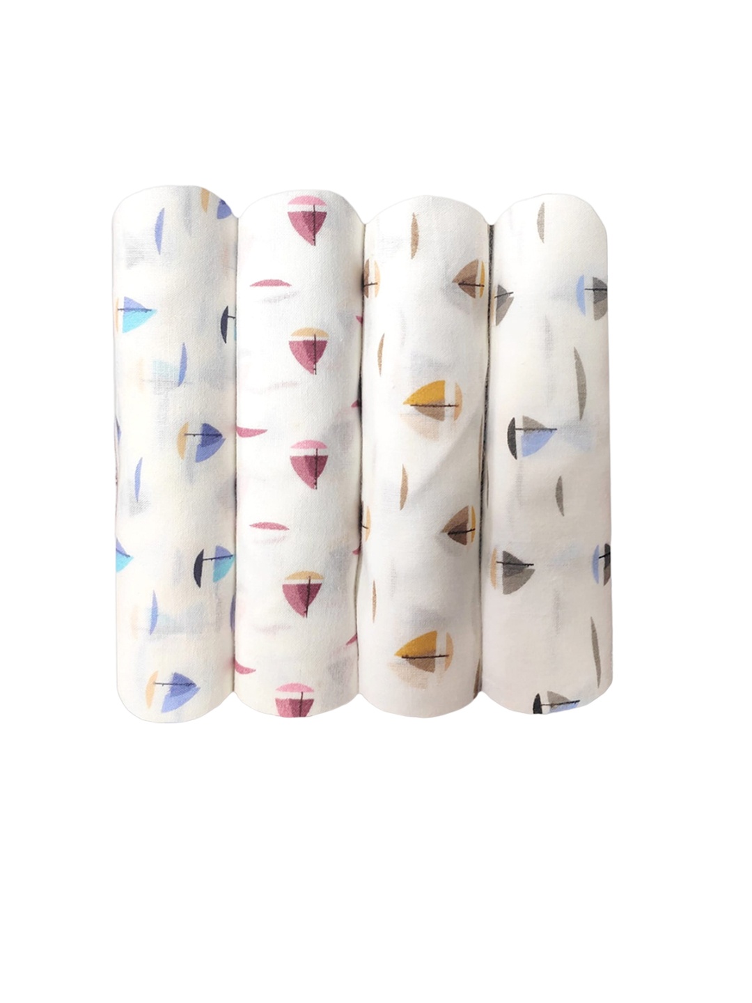 

Trance Home Linen White Boats Set of 4 Cotton Baby Swaddle Wrap