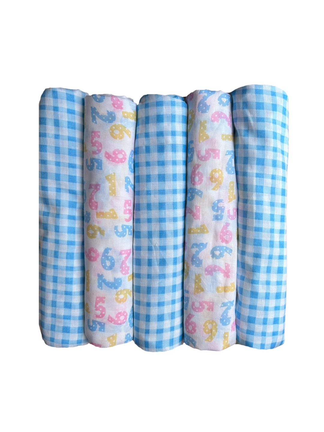 

Trance Home Linen Numeric & Checks Set of 5 Cotton Baby Swaddle Wrap, Multi