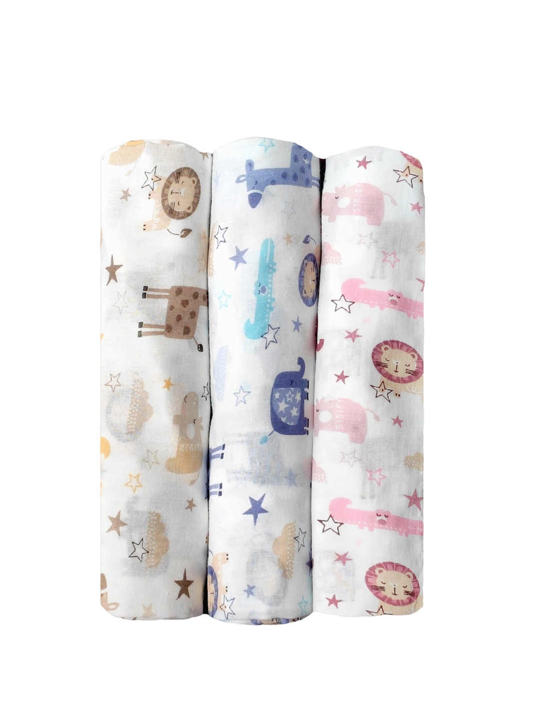 

Trance Home Linen Animals Set of 3 Cotton Baby Swaddle Wrap, White