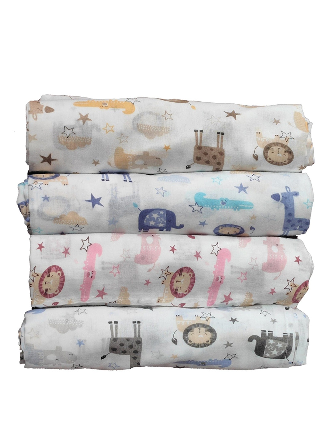 

Trance Home Linen Animals Set of 4 Cotton Baby Swaddle Wrap, White