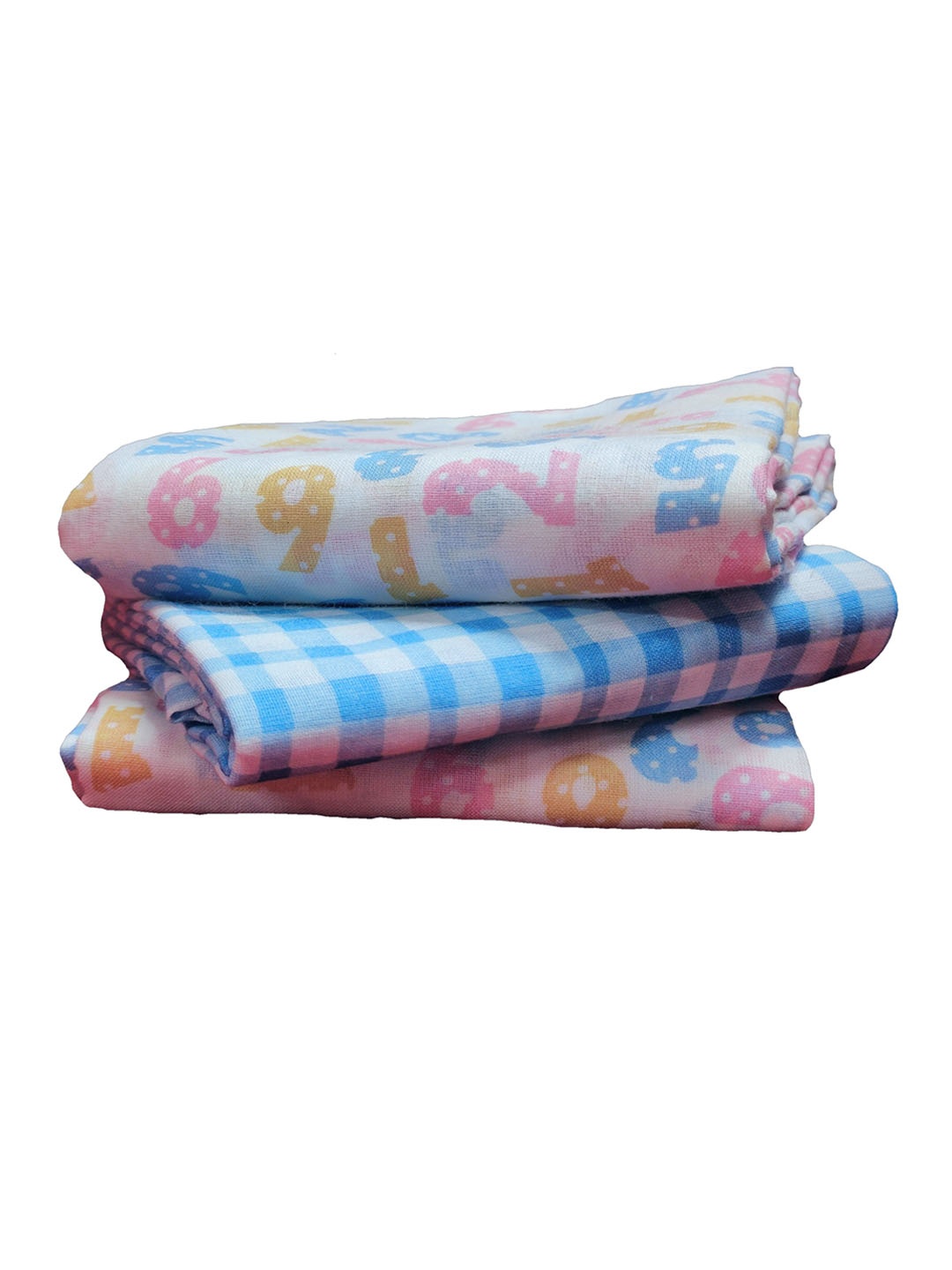 

Trance Home Linen Numeric & Checks Set of 3 Cotton Baby Swaddle Wrap, Multi