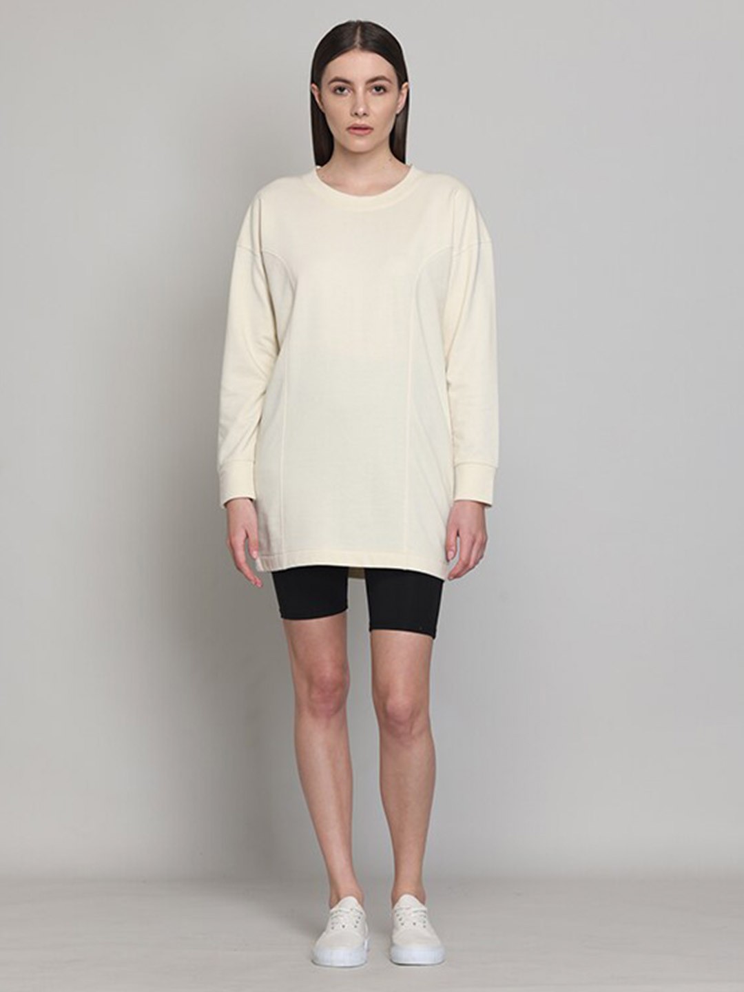 

Muvazo Round Neck Pure Cotton T-shirt Mini Dress, Off white