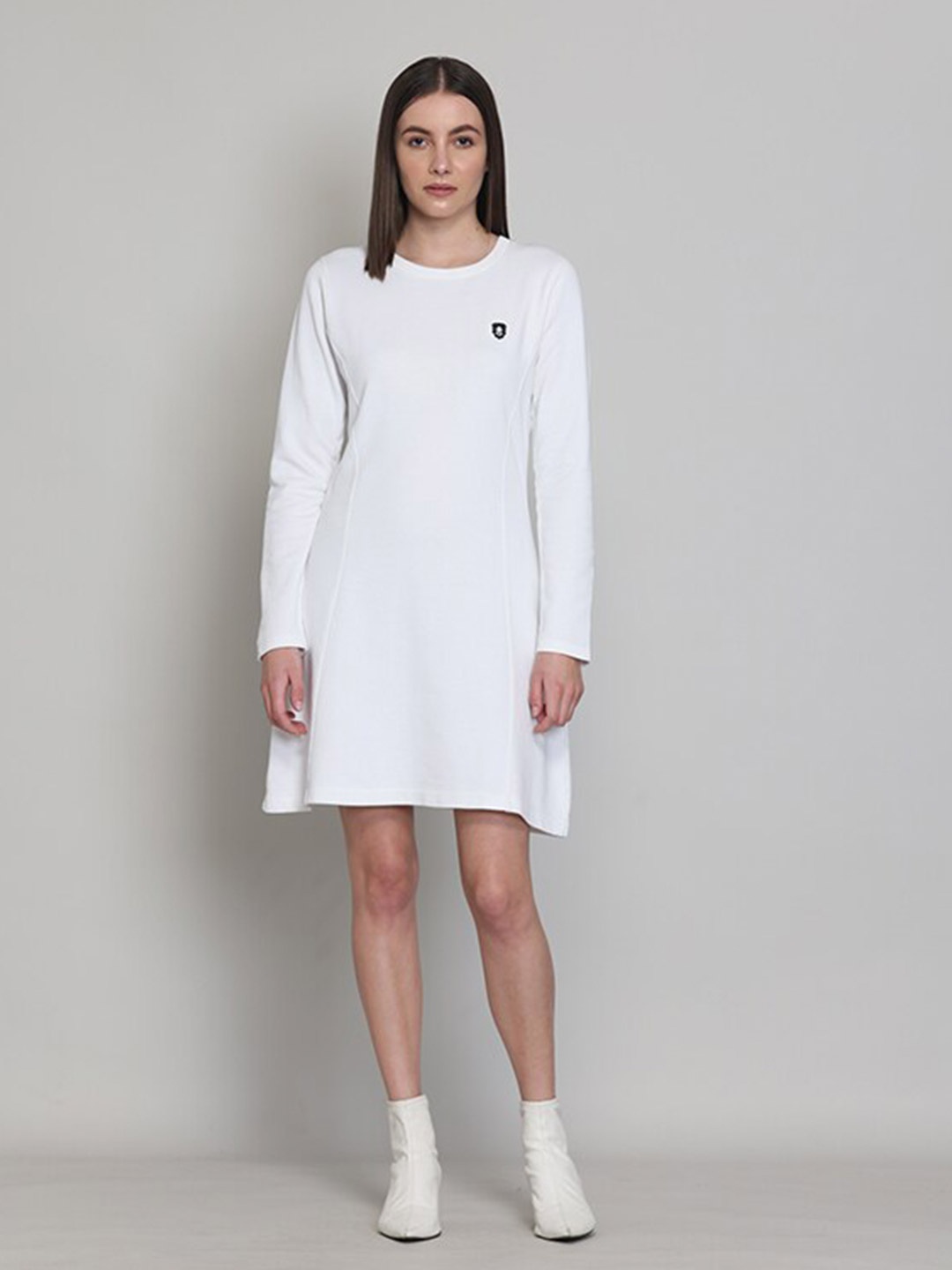 

Muvazo Round Neck Pure Cotton T-shirt Dress, White