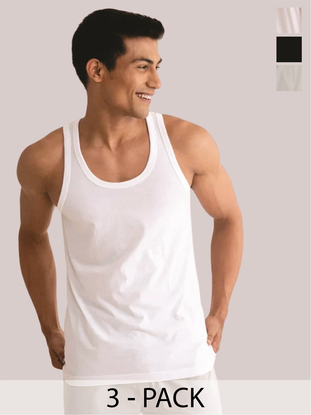 

ecott Pack Of 3 Cotton Innerwear Vests, White