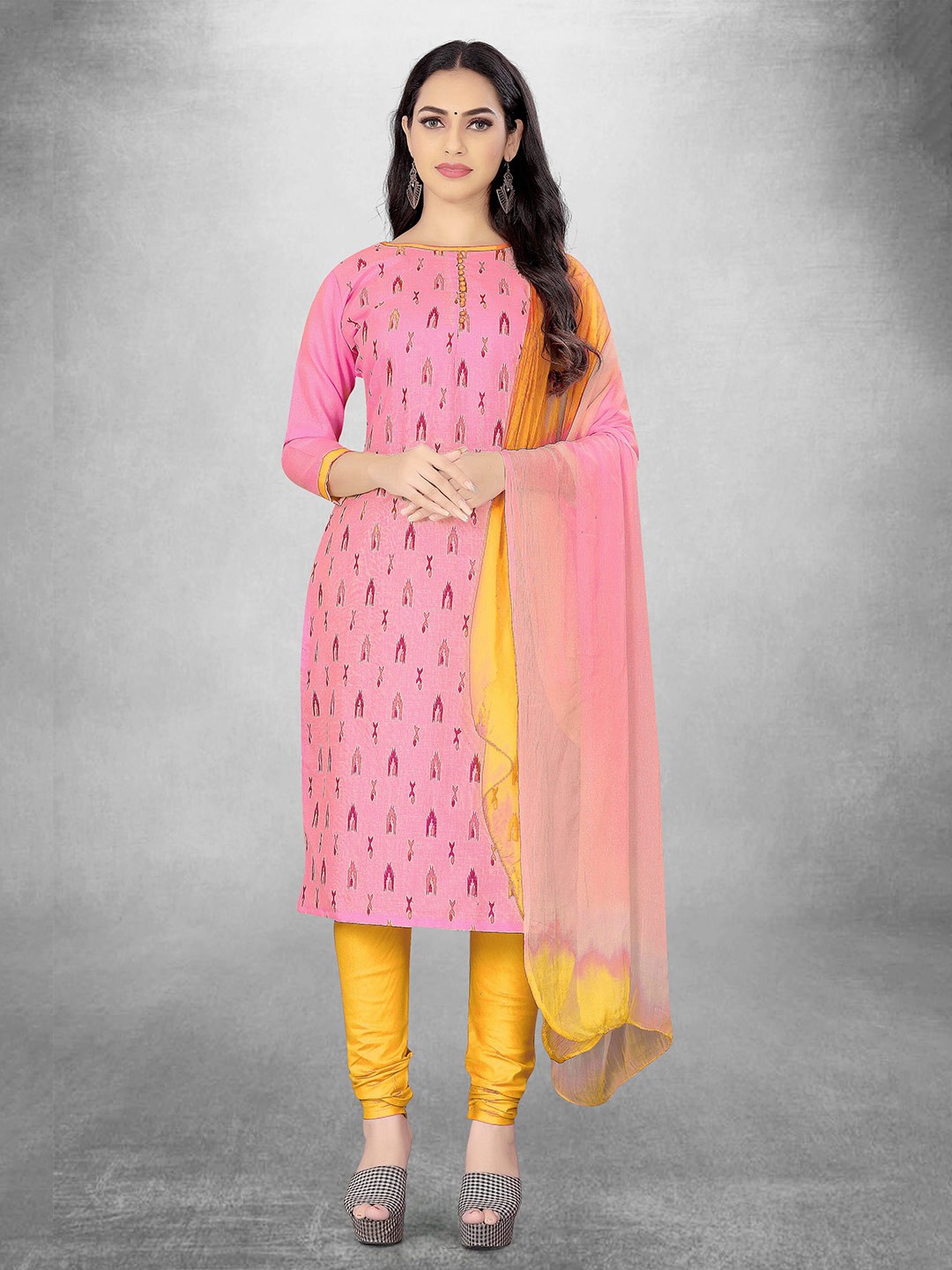 

MANVAA Geometric Printed Unstitched Dress Material, Pink