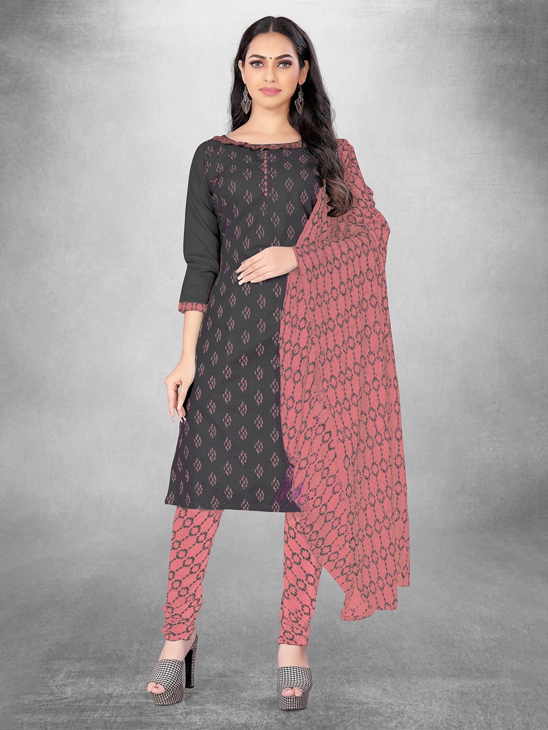 

MANVAA Geometric Printed Unstitched Dress Material, Grey