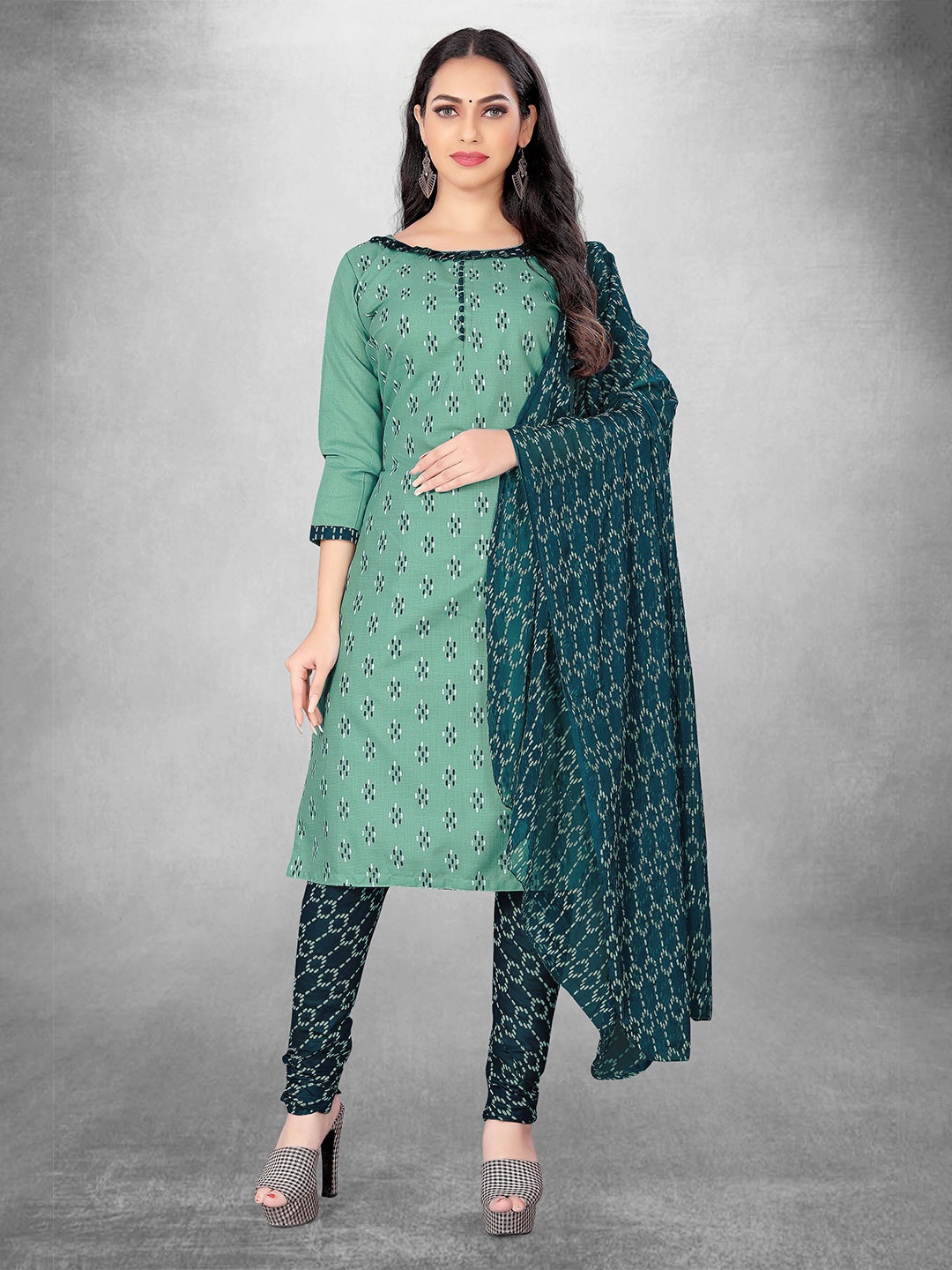 

MANVAA Geometric Printed Unstitched Dress Material, Sea green