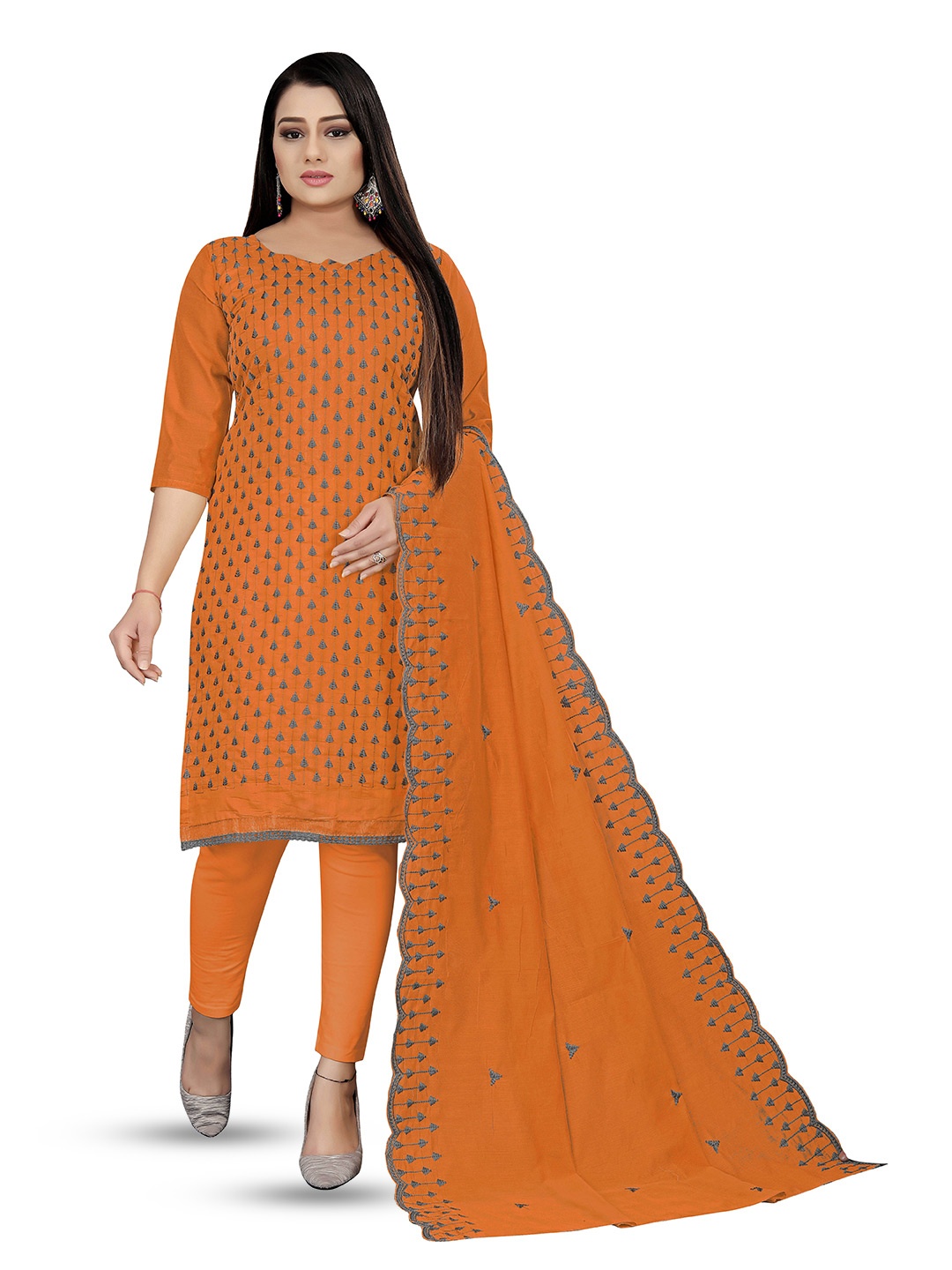 

MANVAA Ethnic Motifs Embroidered Unstitched Dress Material, Orange