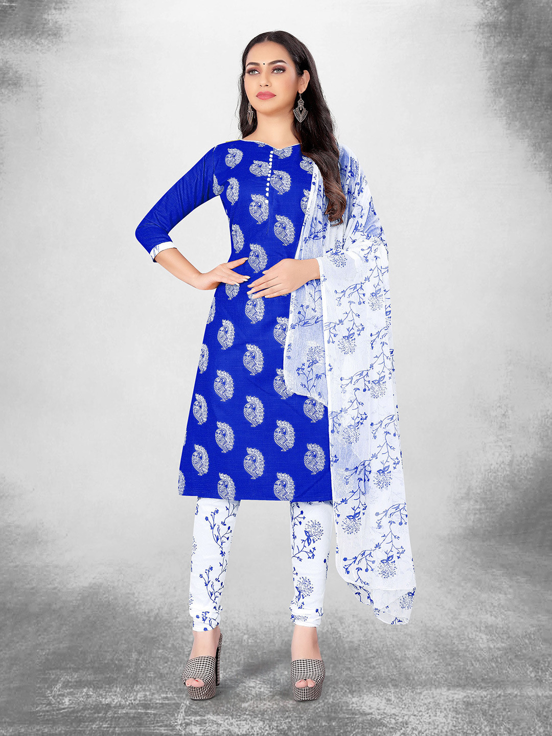 

MANVAA Floral Printed Unstitched Dress Material, Blue