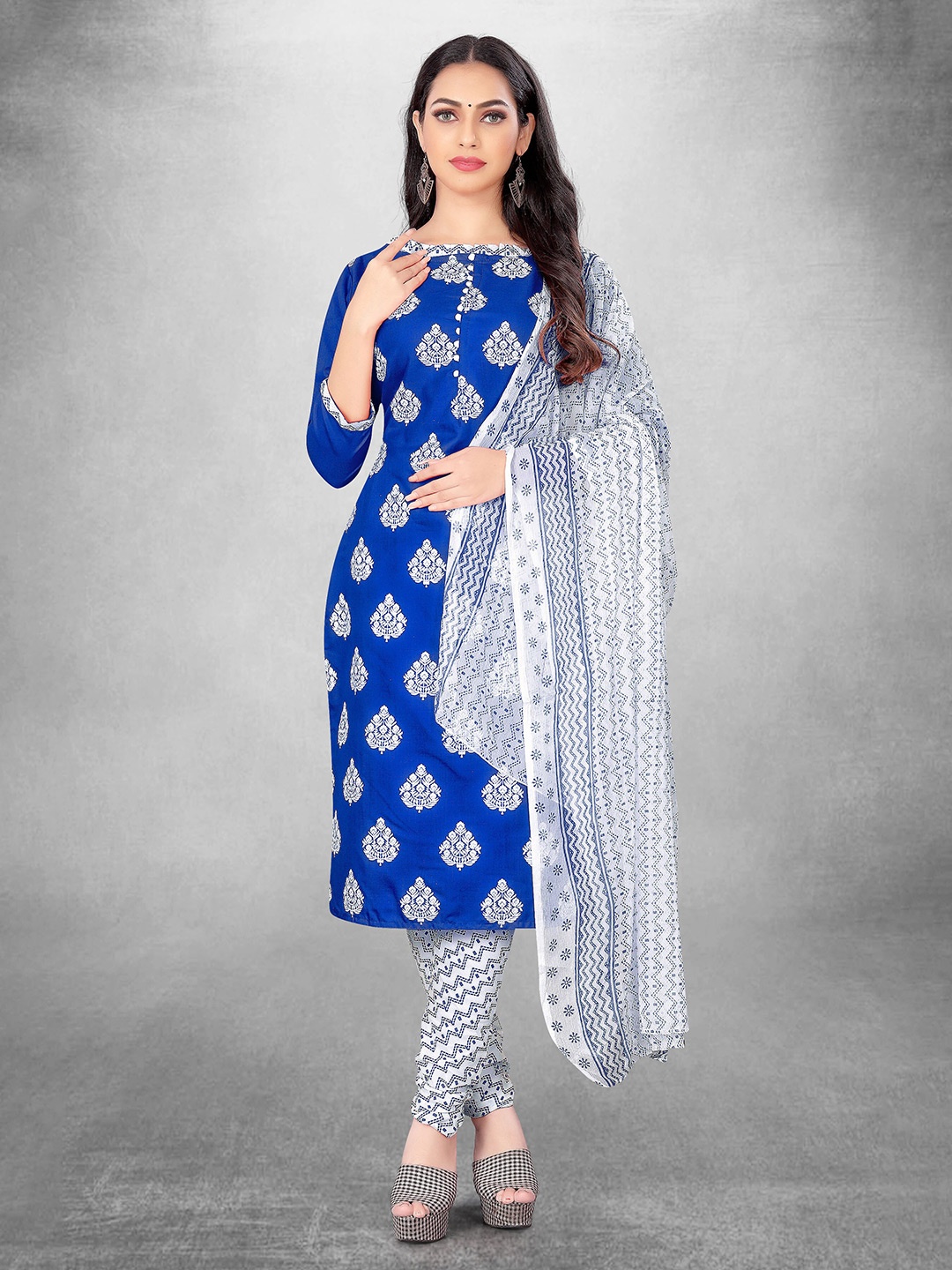 

MANVAA Ethnic Motifs Printed Unstitched Dress Material, Blue