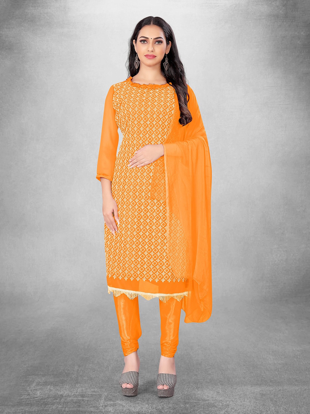 

MANVAA Ethnic Motifs Embroidered Unstitched Dress Material, Orange