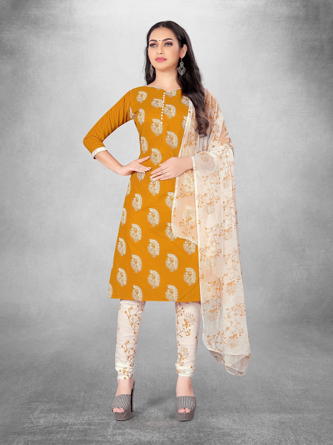 

MANVAA Ethnic Motifs Printed Unstitched Dress Material, Mustard