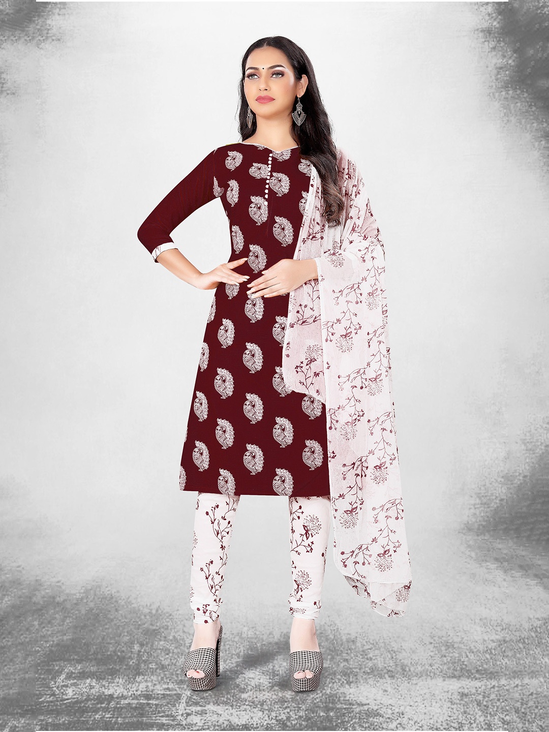

MANVAA Ethnic Motifs Printed Unstitched Dress Material, Maroon