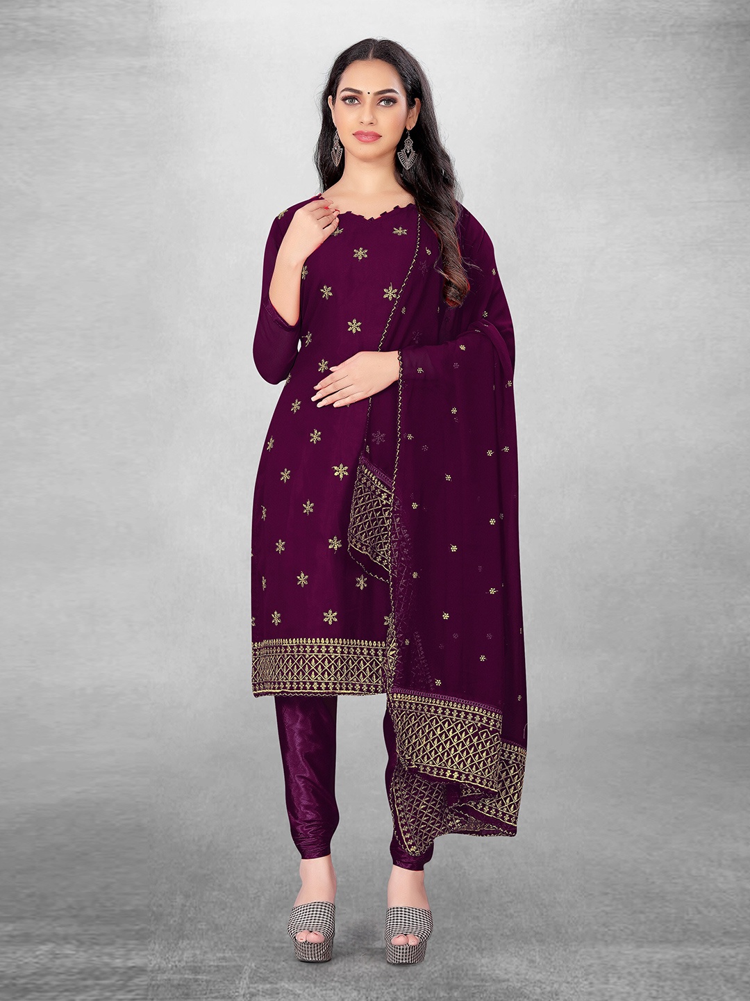 

MANVAA Ethnic Motifs Embroidered Unstitched Dress Material, Purple