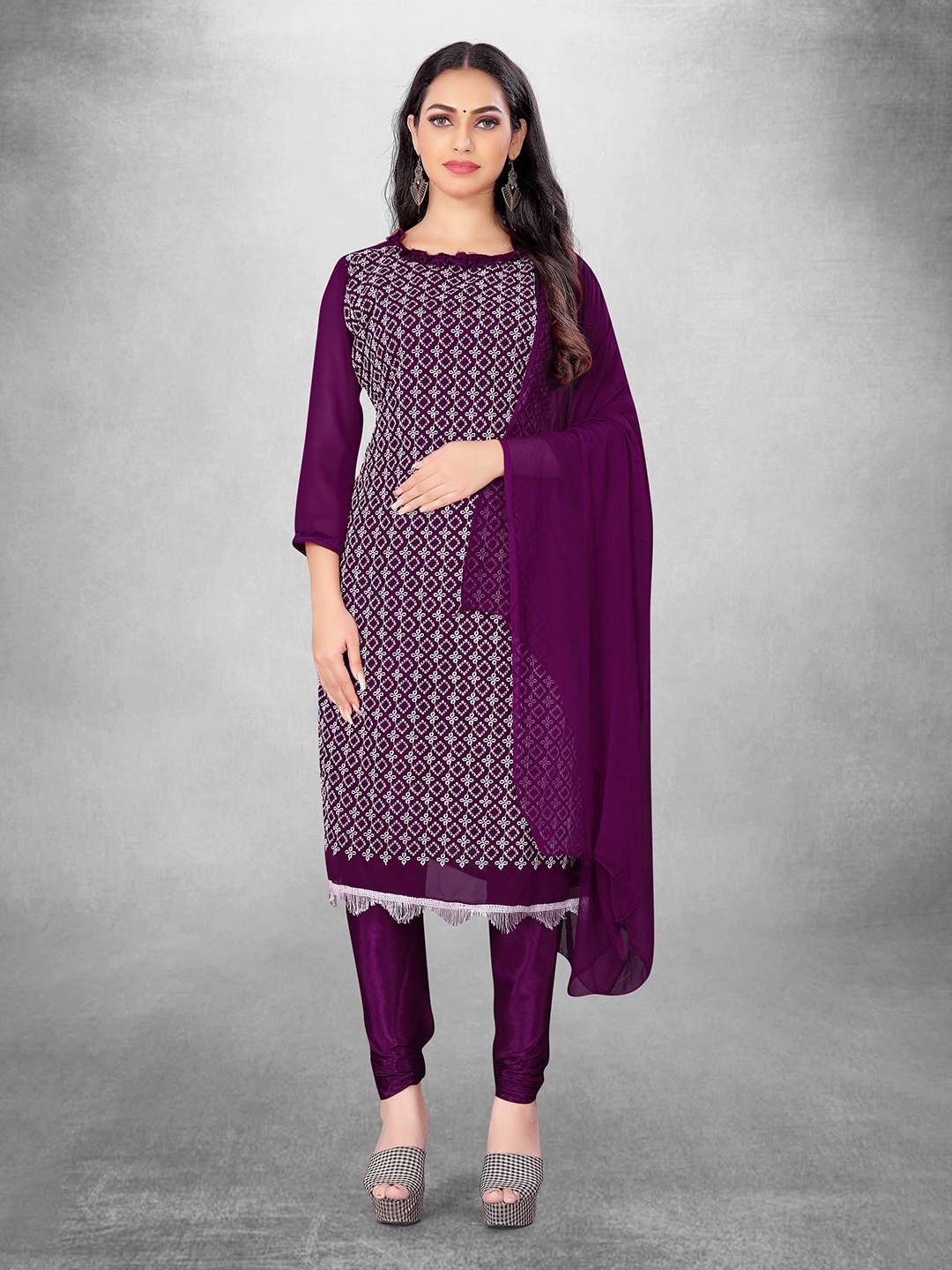 

MANVAA Ethnic Motifs Embroidered Unstitched Dress Material, Purple