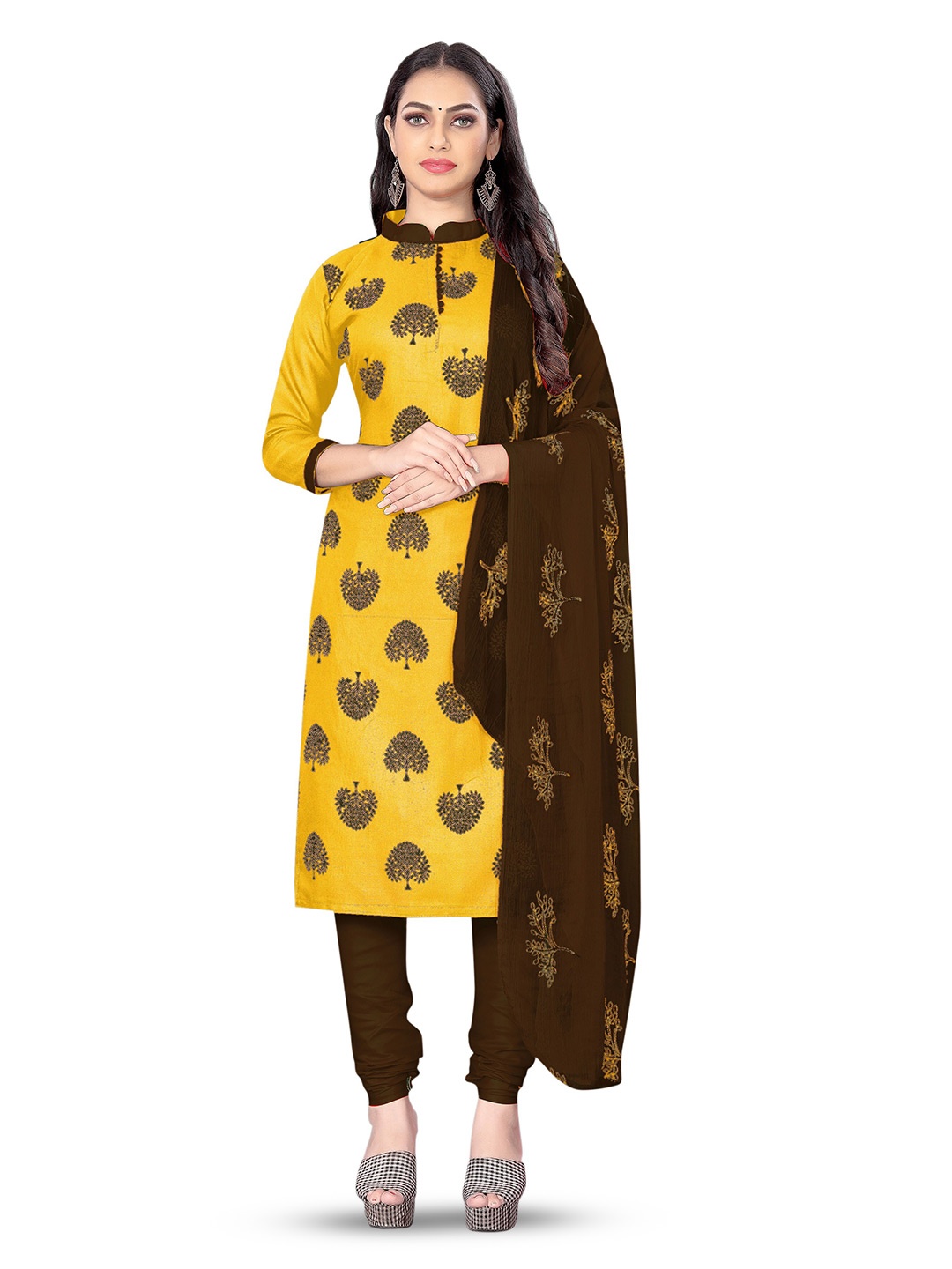

MANVAA Floral Printed Unstitched Dress Material, Yellow