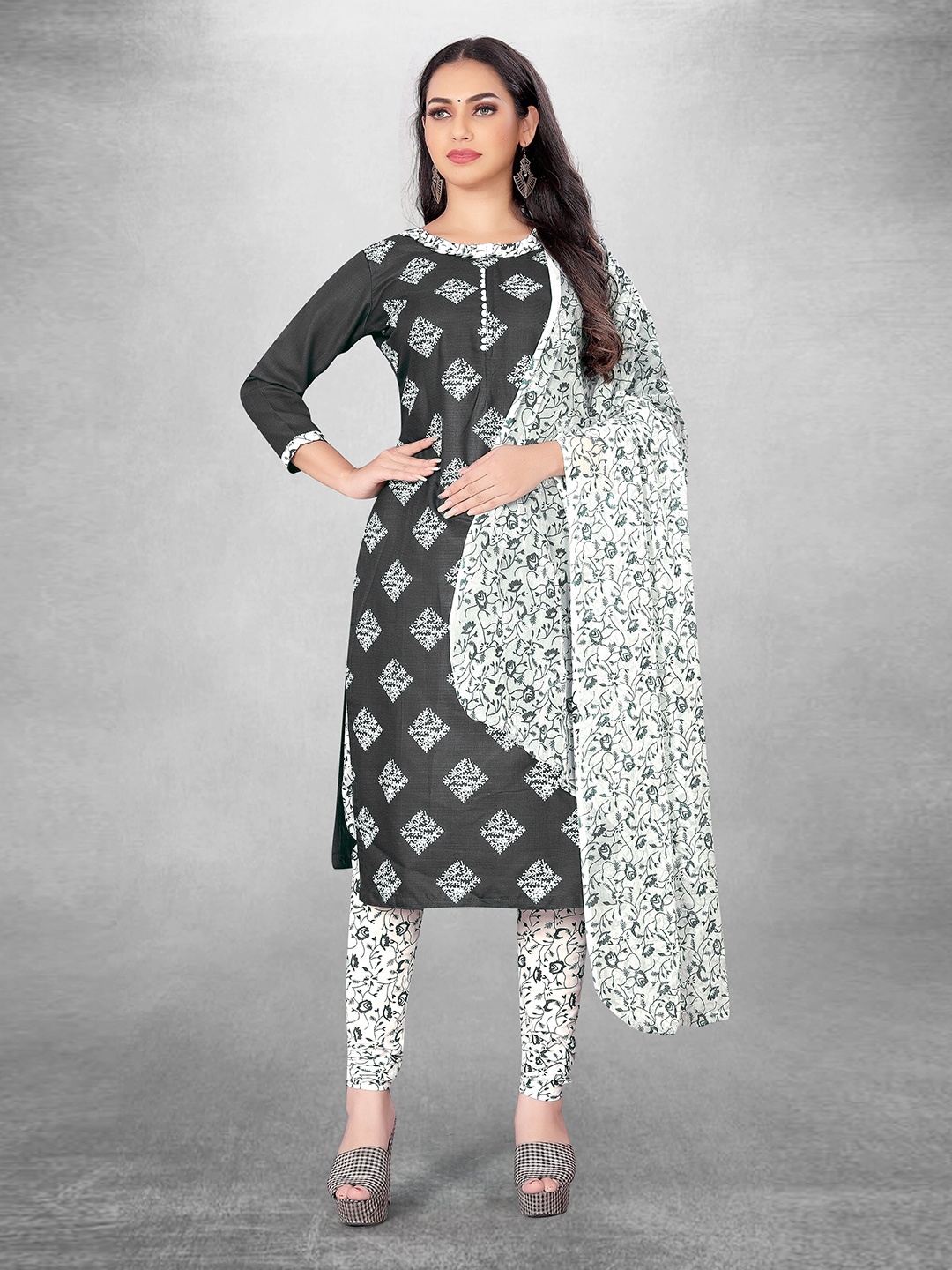 

MANVAA Ethnic Motifs Printed Unstitched Dress Material, Grey